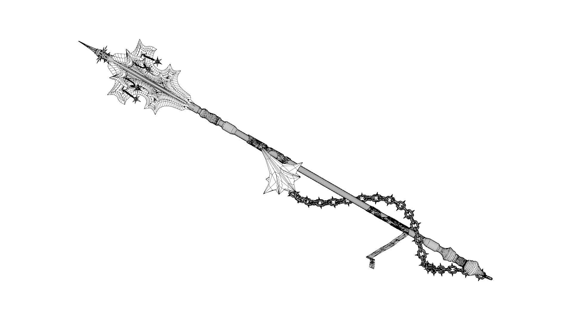 Angel Mace Medieval Lowpoly Highpoly weapon Low-poly 3D model_21