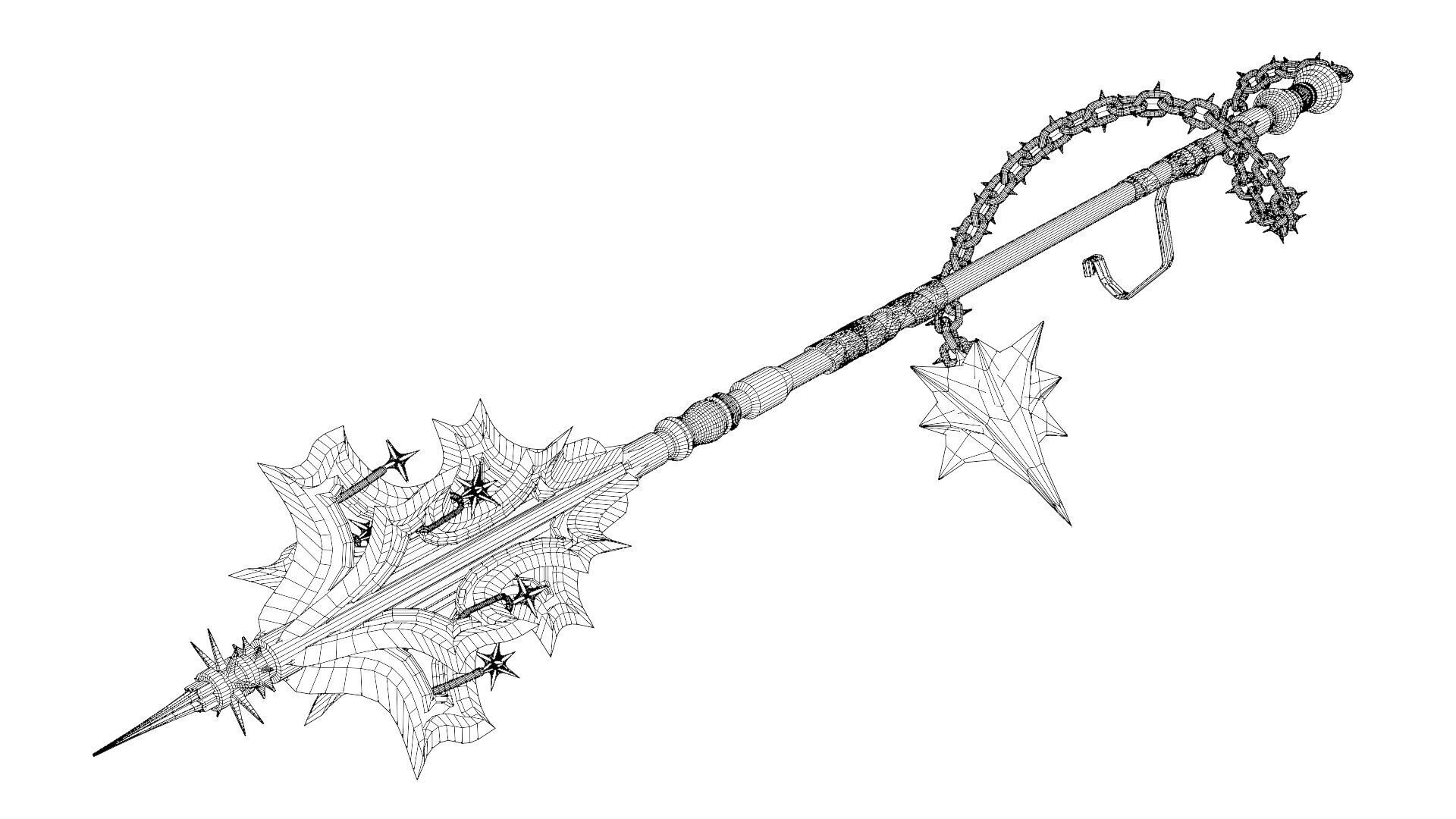 Angel Mace Medieval Lowpoly Highpoly weapon Low-poly 3D model_24