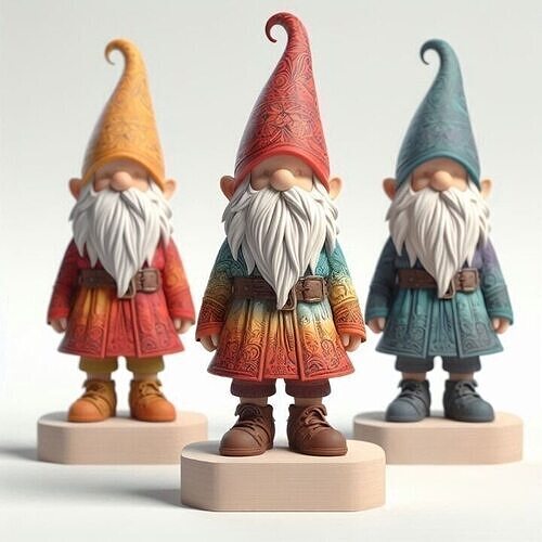 1037Fairy Tale Gnome Color Full Body Figurine on Base 3D print model