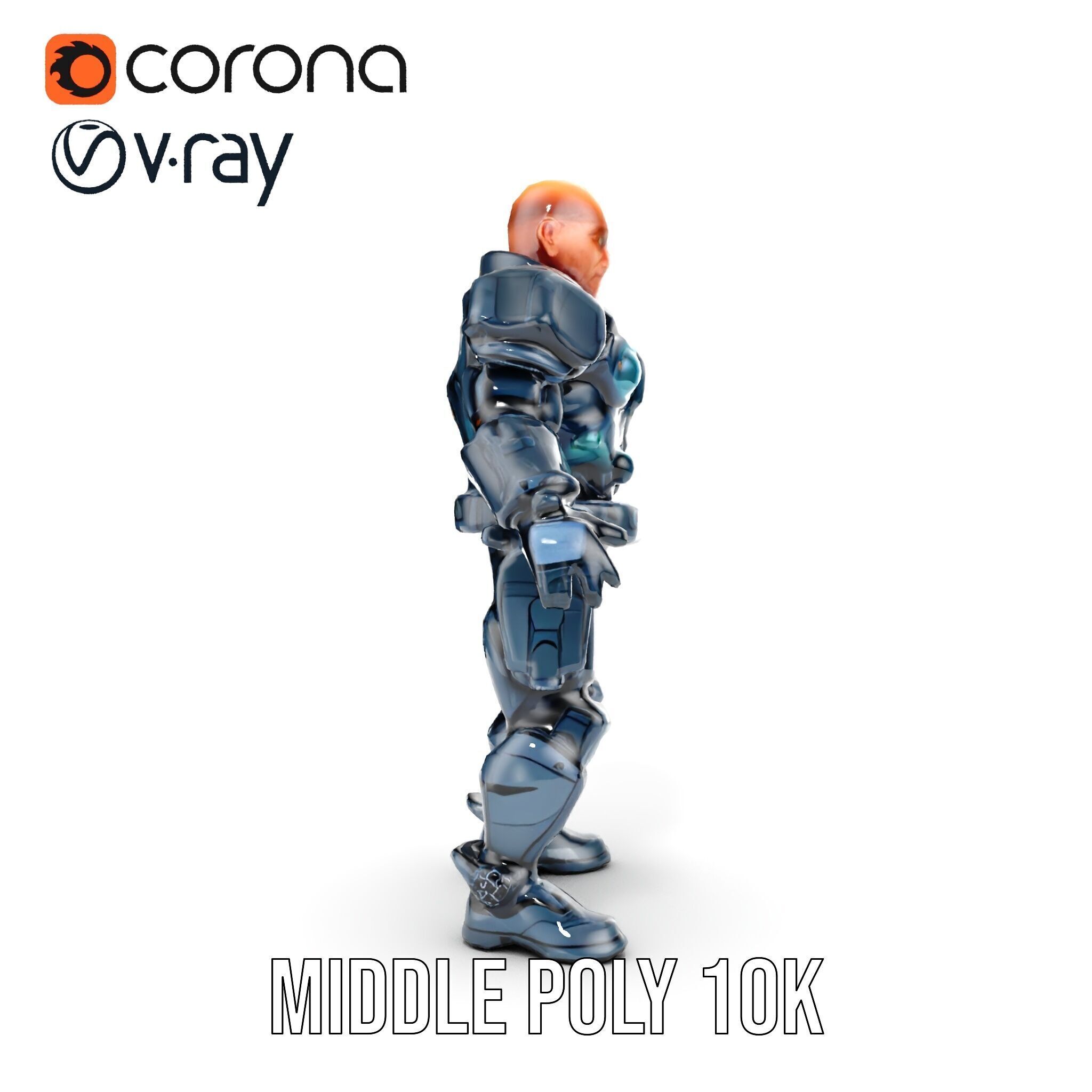 Rigged and Animated Futuristic Security Officer Character Model Low-poly 3D model_31