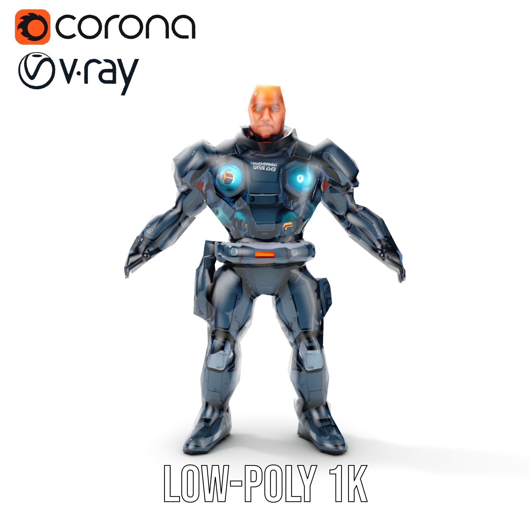 Rigged and Animated Futuristic Security Officer Character Model Low-poly 3D model_10