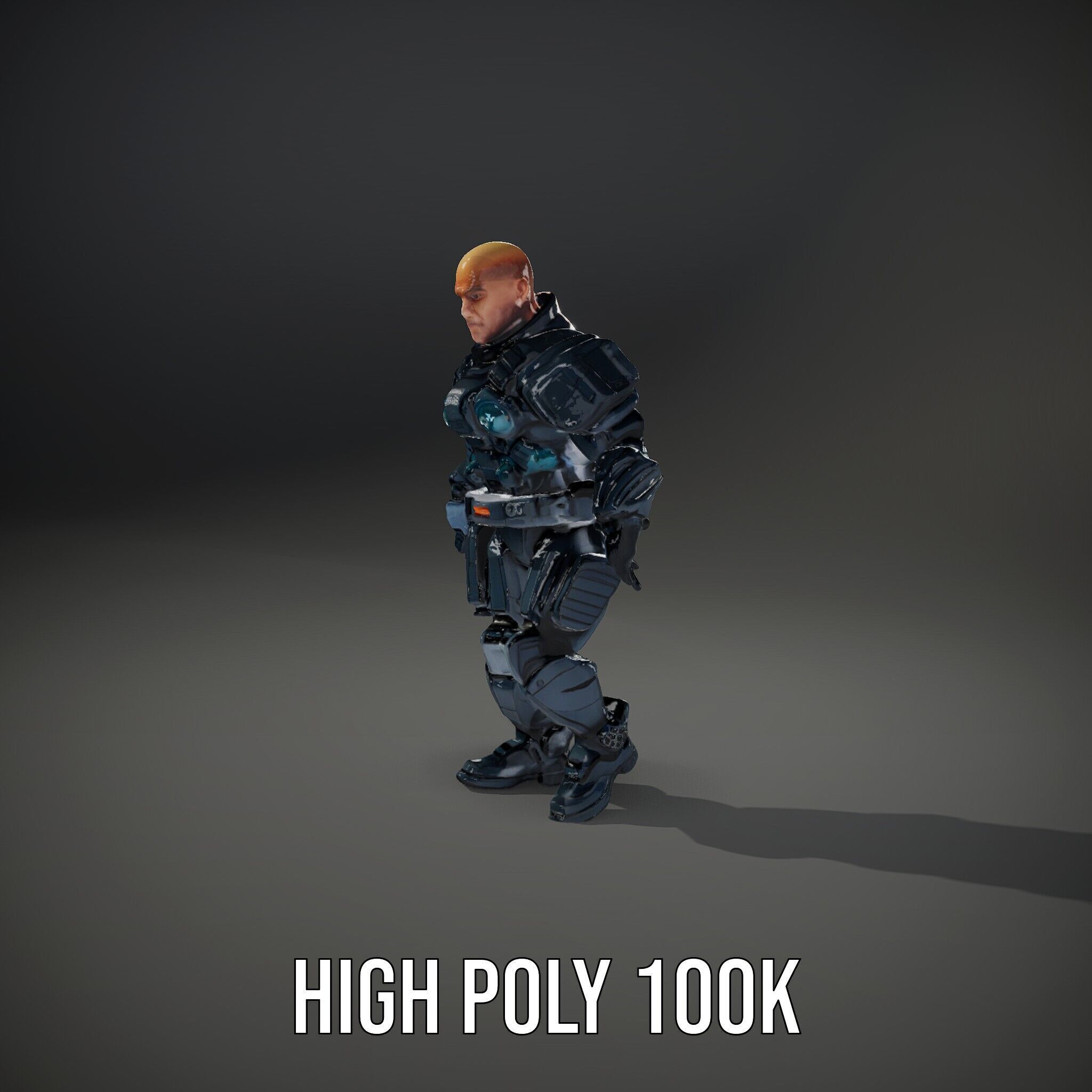 Rigged and Animated Futuristic Security Officer Character Model Low-poly 3D model_41