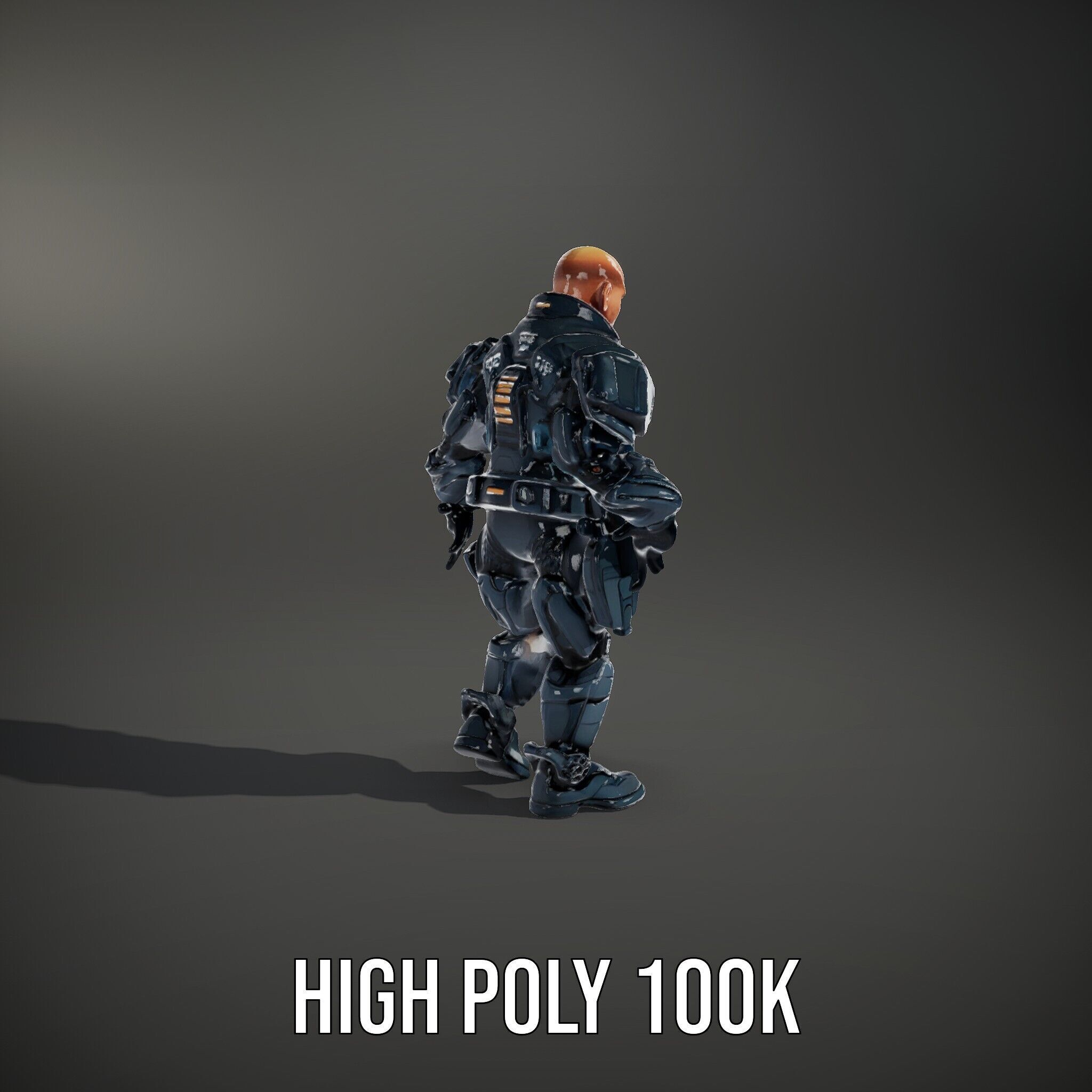 Rigged and Animated Futuristic Security Officer Character Model Low-poly 3D model_40