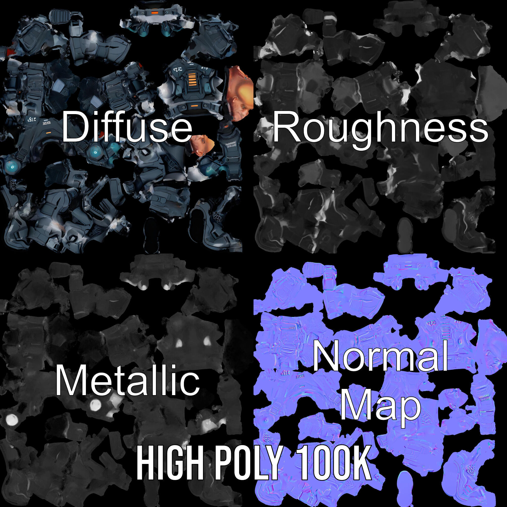 Rigged and Animated Futuristic Security Officer Character Model Low-poly 3D model_4