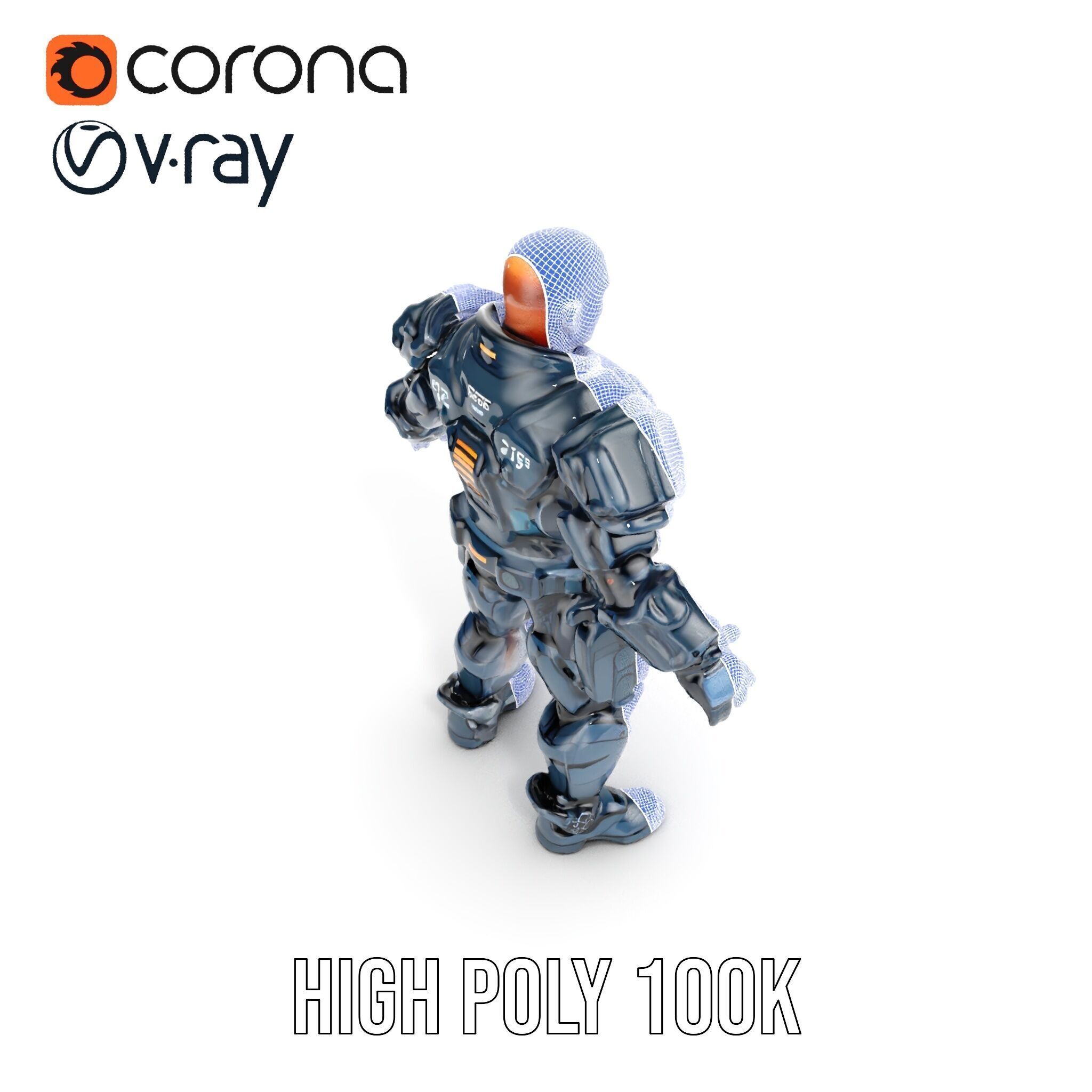 Rigged and Animated Futuristic Security Officer Character Model Low-poly 3D model_21
