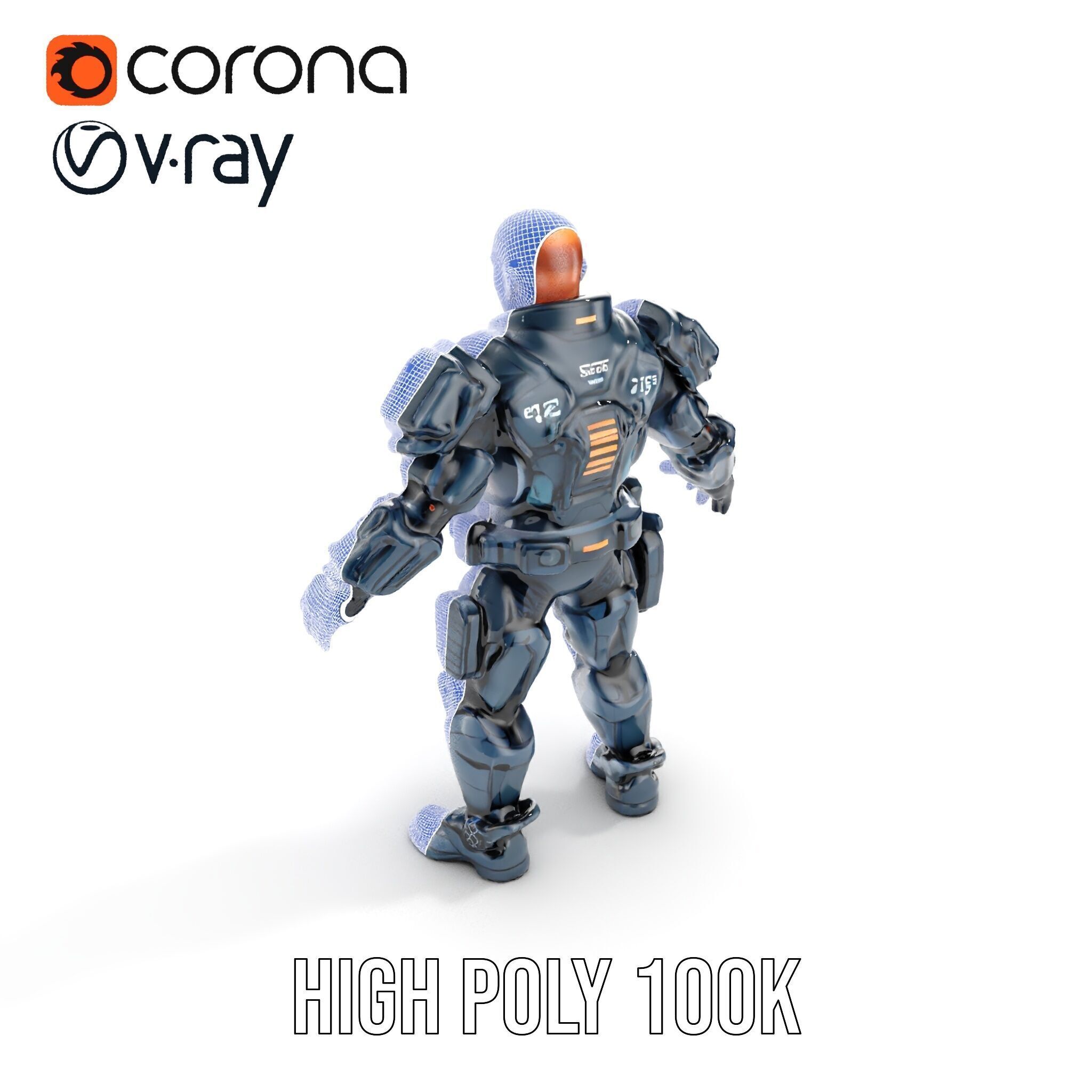 Rigged and Animated Futuristic Security Officer Character Model Low-poly 3D model_24