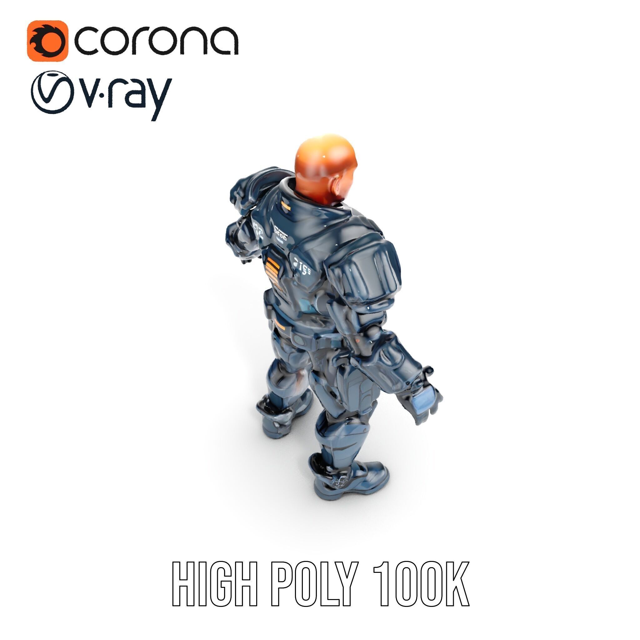 Rigged and Animated Futuristic Security Officer Character Model Low-poly 3D model_16