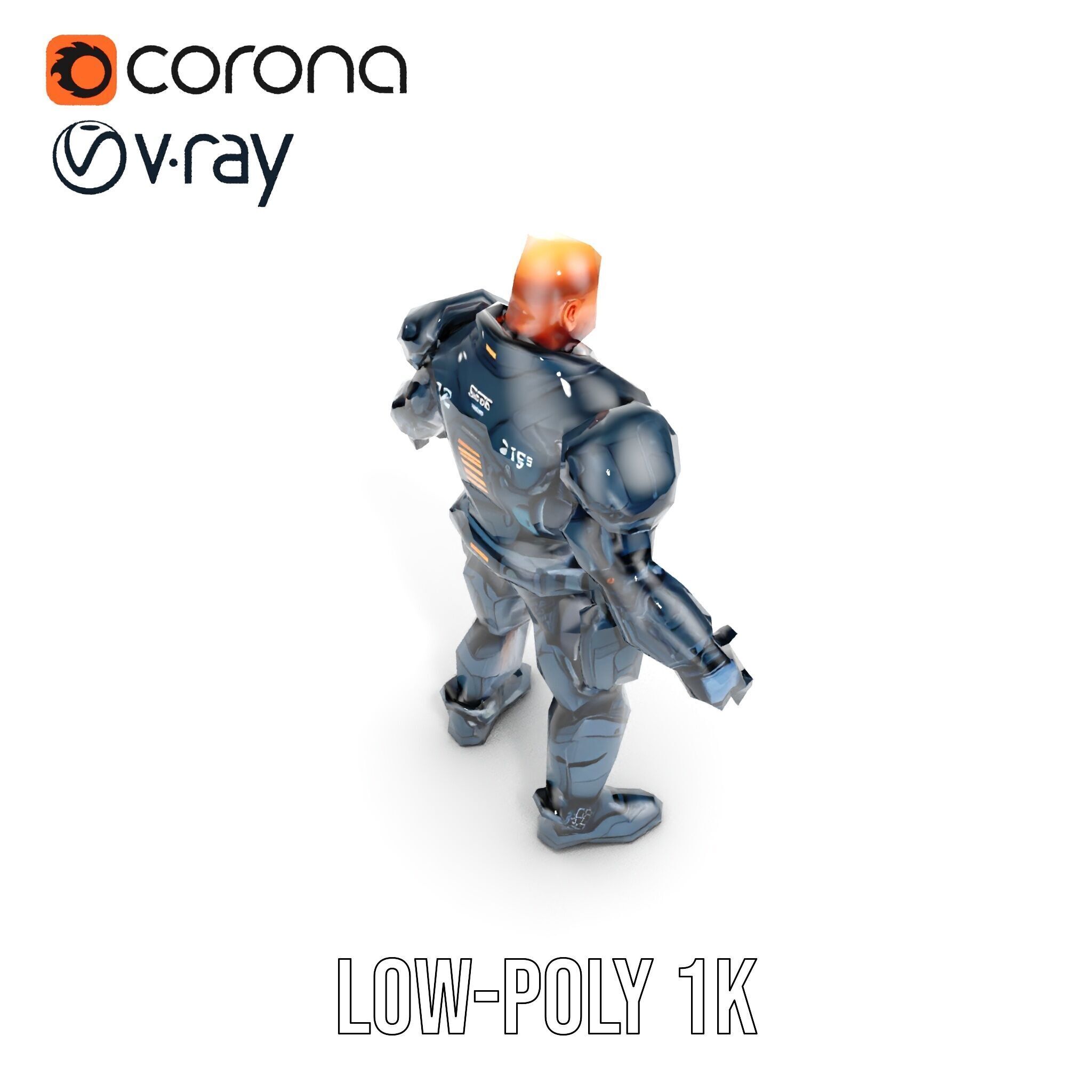 Rigged and Animated Futuristic Security Officer Character Model Low-poly 3D model_29