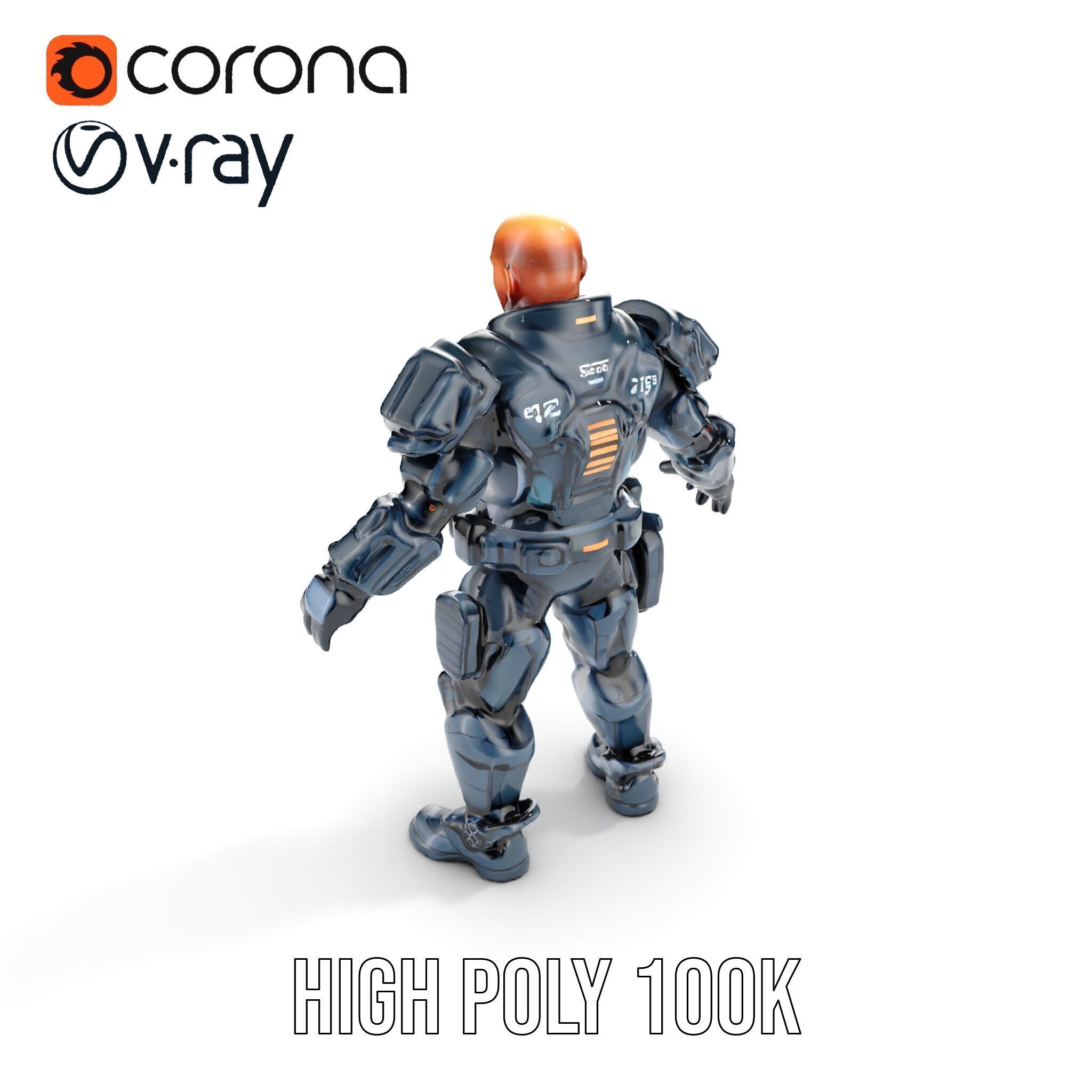 Rigged and Animated Futuristic Security Officer Character Model Low-poly 3D model_11