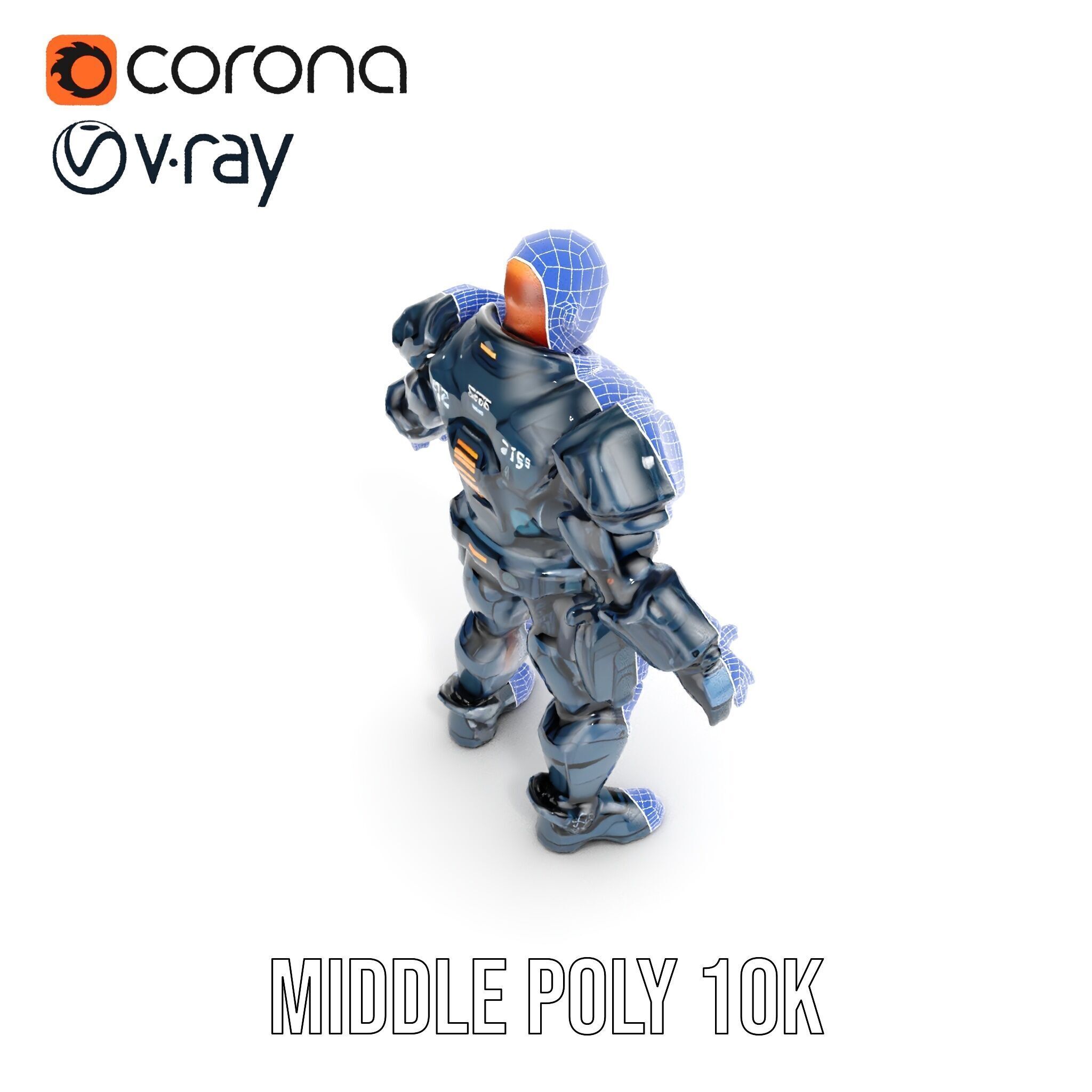 Rigged and Animated Futuristic Security Officer Character Model Low-poly 3D model_37