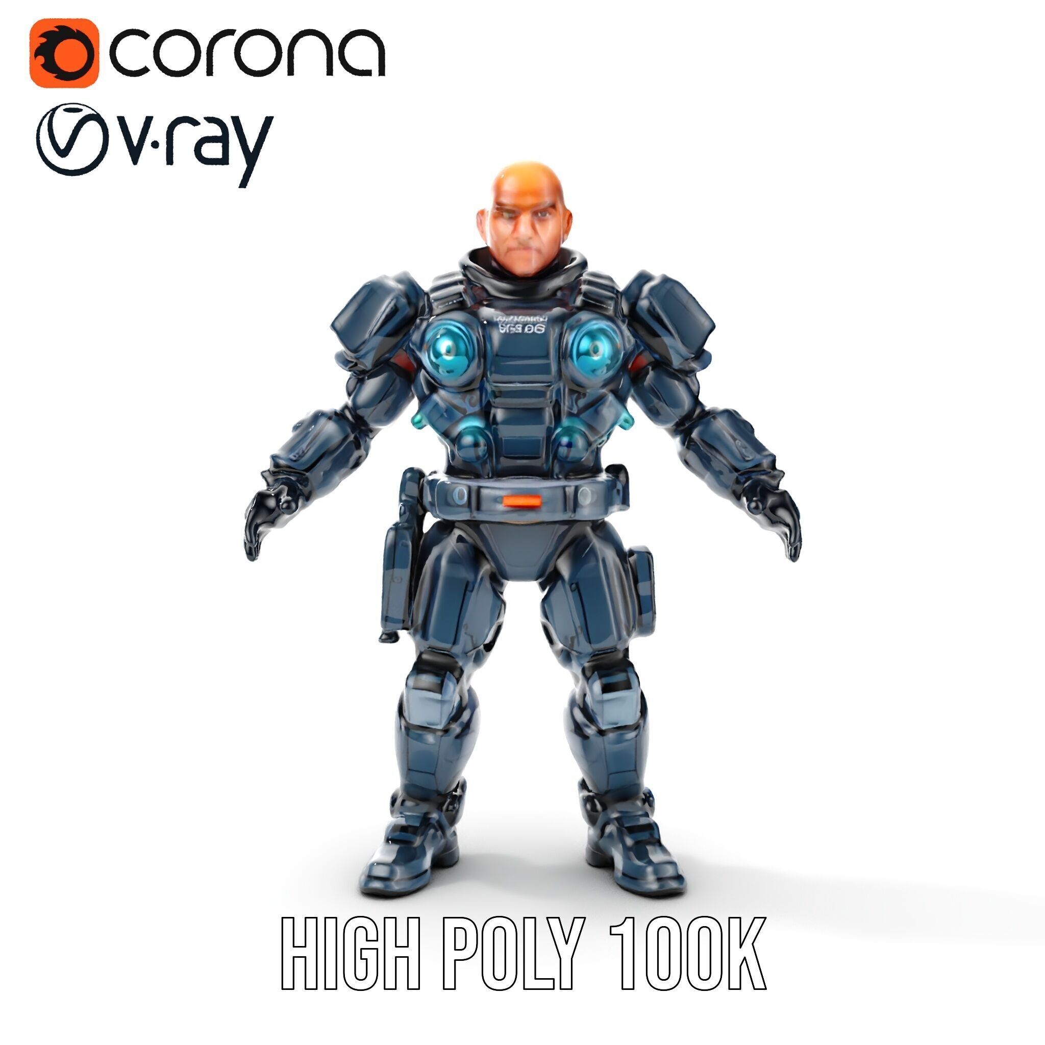 Rigged and Animated Futuristic Security Officer Character Model Low-poly 3D model_33