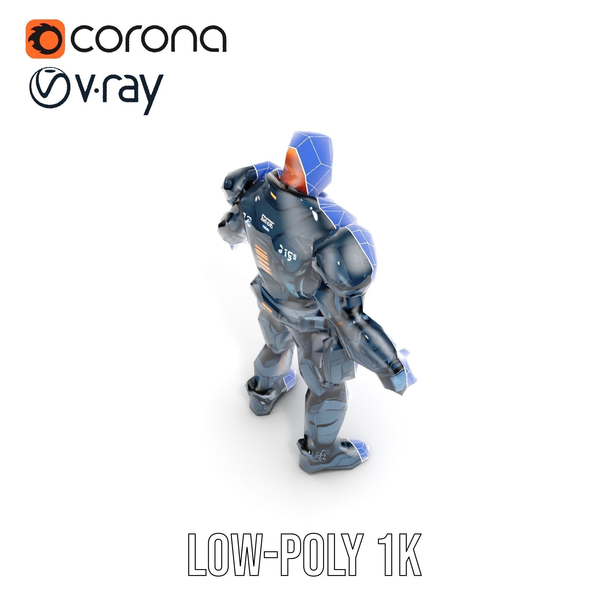 Rigged and Animated Futuristic Security Officer Character Model Low-poly 3D model_32