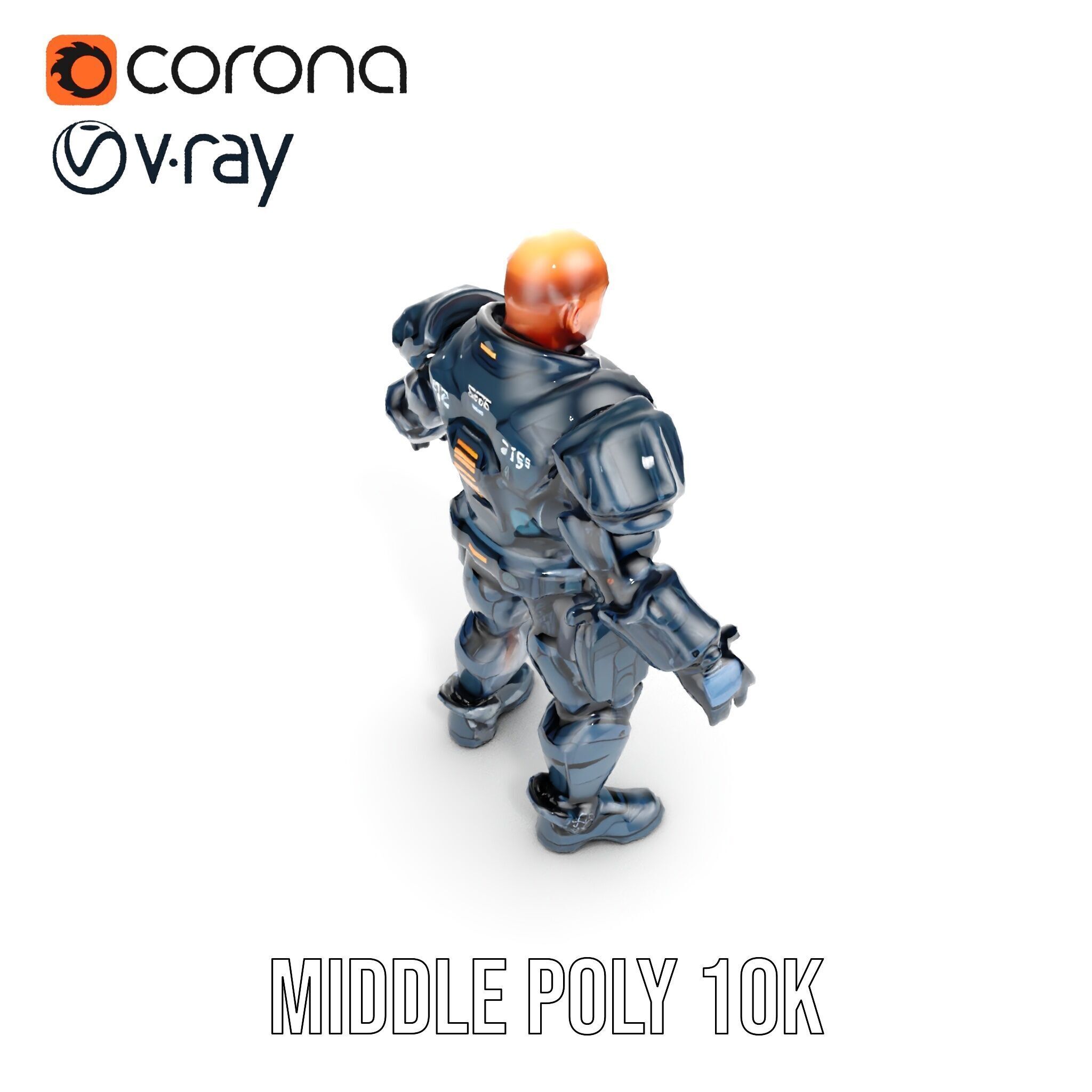 Rigged and Animated Futuristic Security Officer Character Model Low-poly 3D model_14