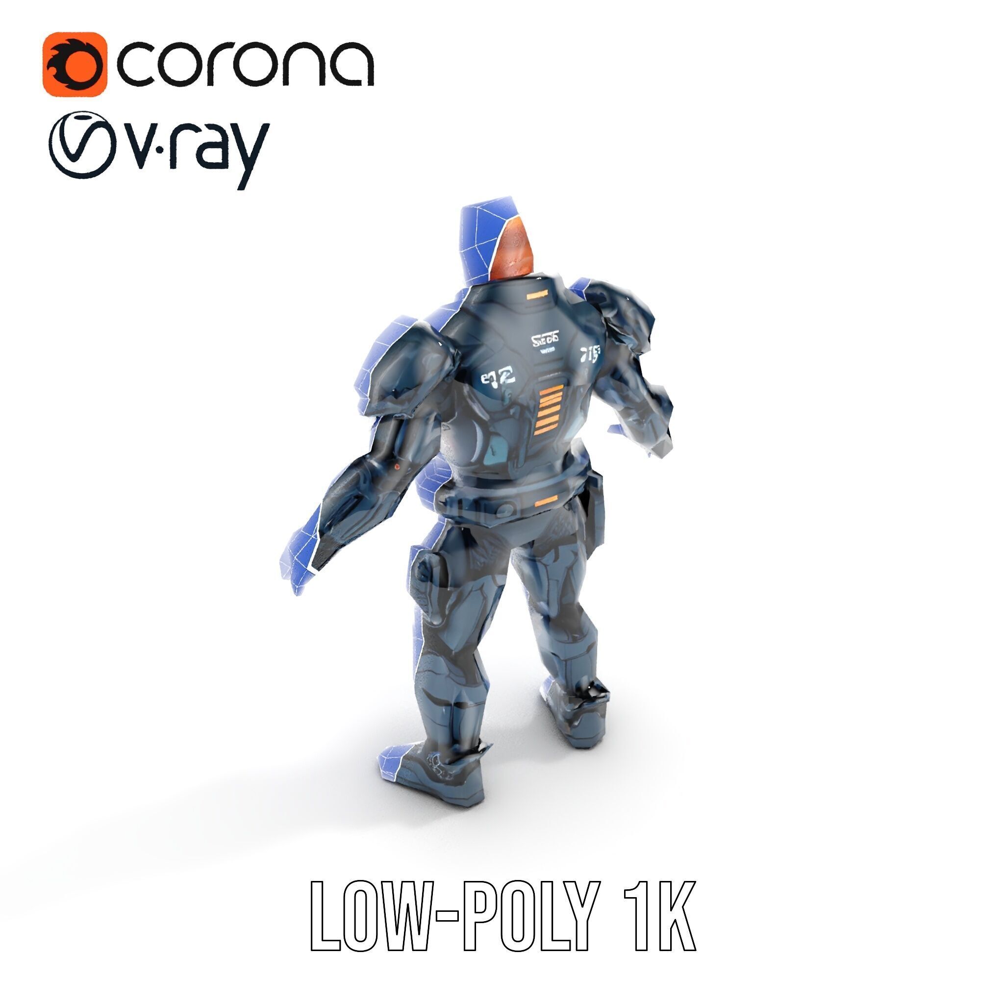 Rigged and Animated Futuristic Security Officer Character Model Low-poly 3D model_23