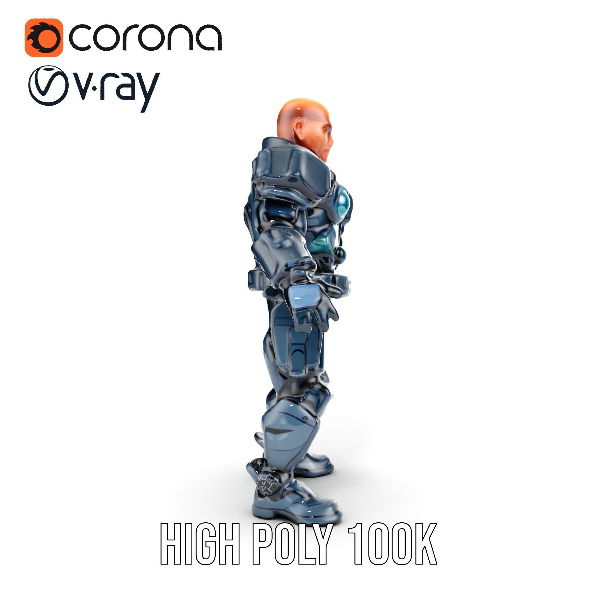 Rigged and Animated Futuristic Security Officer Character Model Low-poly 3D model_30