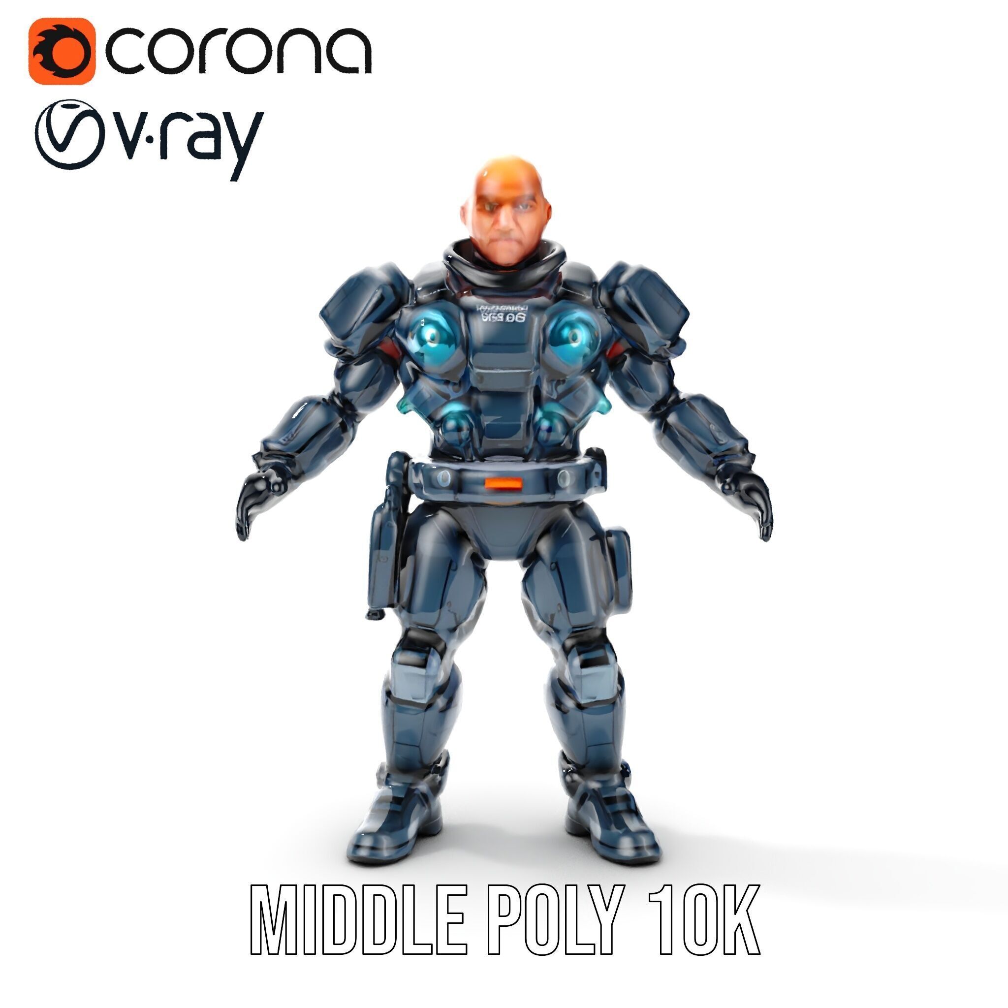 Rigged and Animated Futuristic Security Officer Character Model Low-poly 3D model_12