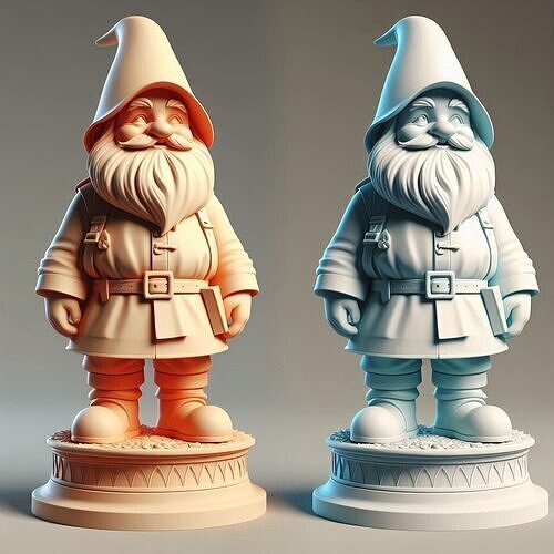 1038Fairy Tale Gnome Color Full Body Figurine on Base 3D print model