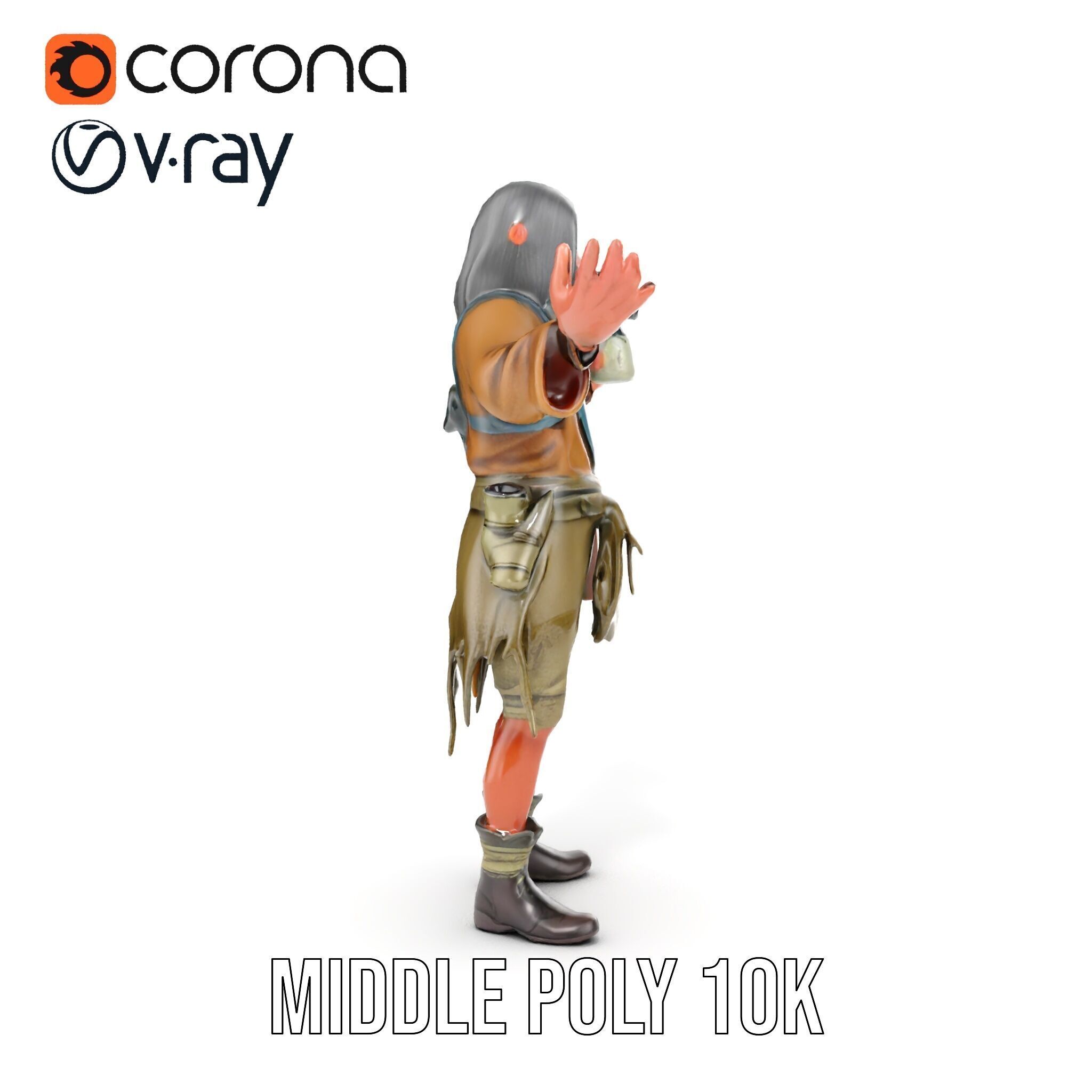 PostApocalyptic Survivor with Gas Mask Rigged and Animated Low-poly 3D model_32