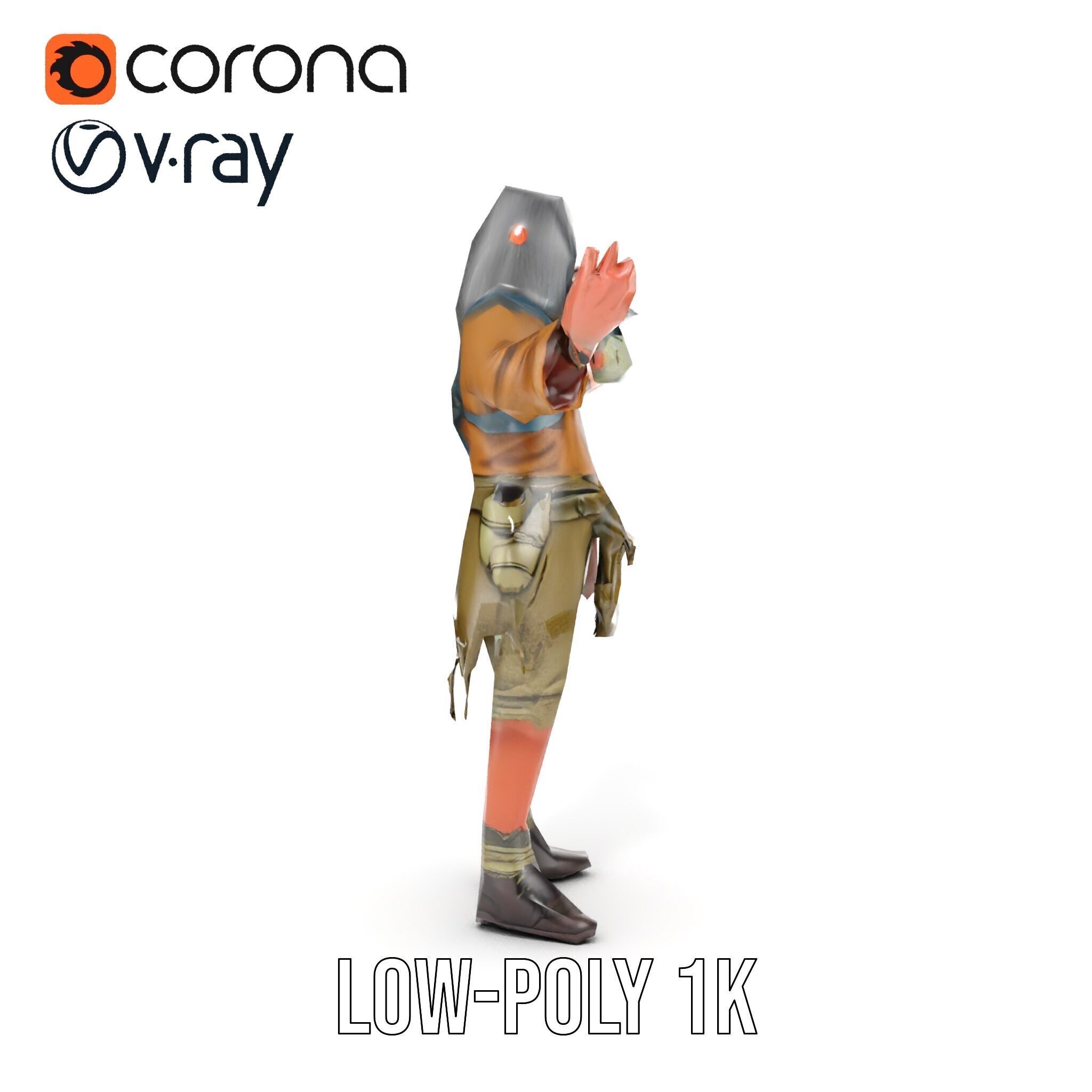 PostApocalyptic Survivor with Gas Mask Rigged and Animated Low-poly 3D model_10