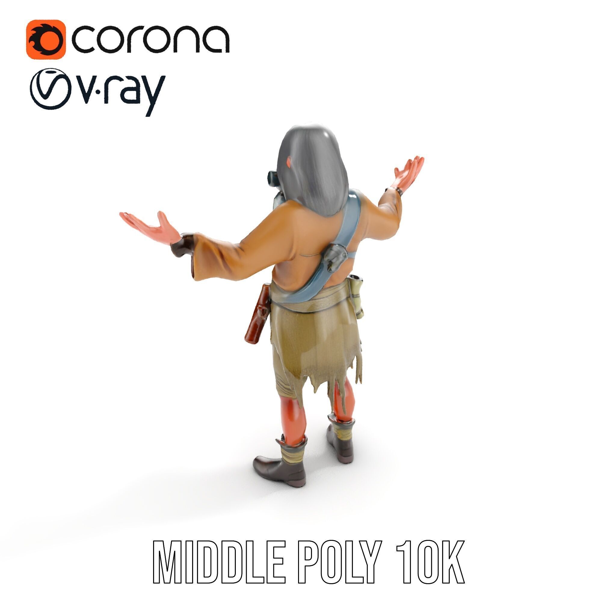 PostApocalyptic Survivor with Gas Mask Rigged and Animated Low-poly 3D model_26