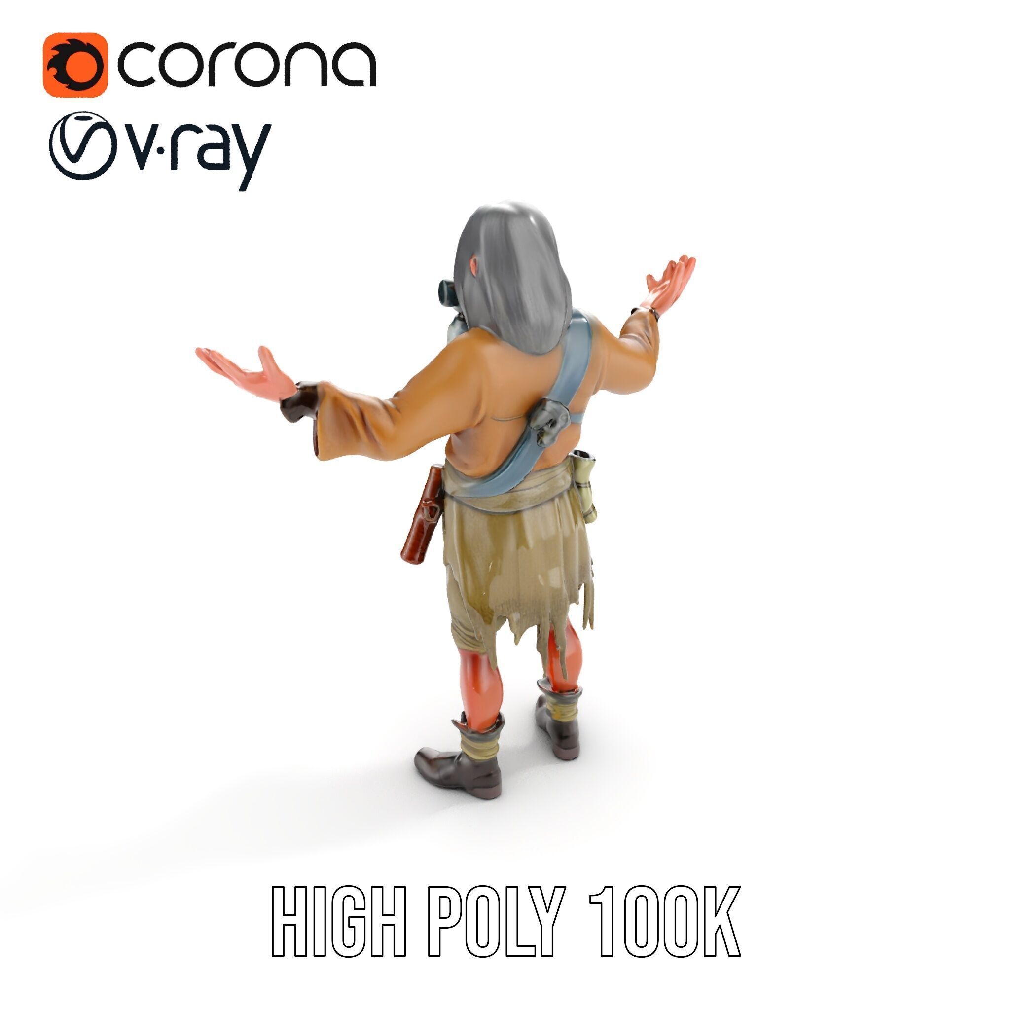 PostApocalyptic Survivor with Gas Mask Rigged and Animated Low-poly 3D model_22