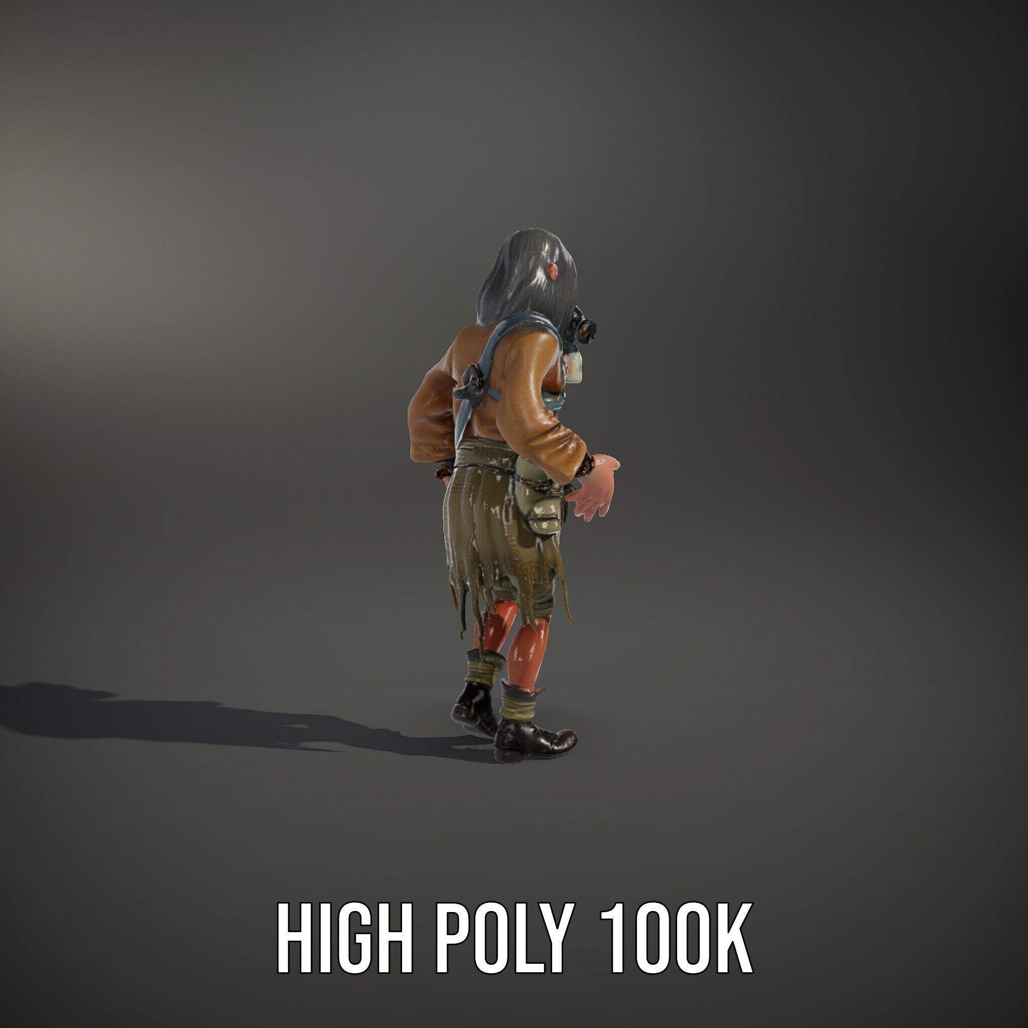 PostApocalyptic Survivor with Gas Mask Rigged and Animated Low-poly 3D model_16