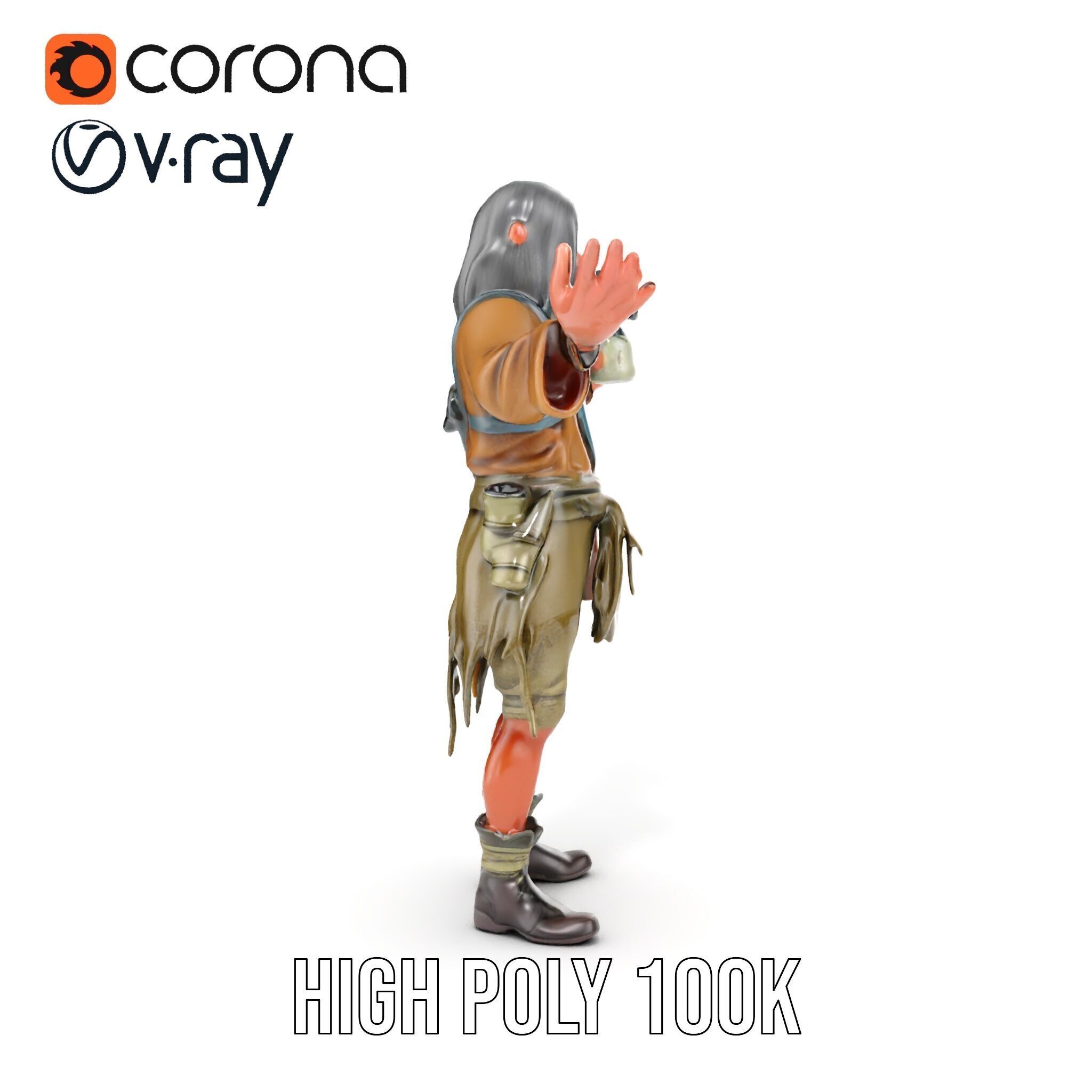 PostApocalyptic Survivor with Gas Mask Rigged and Animated Low-poly 3D model_37