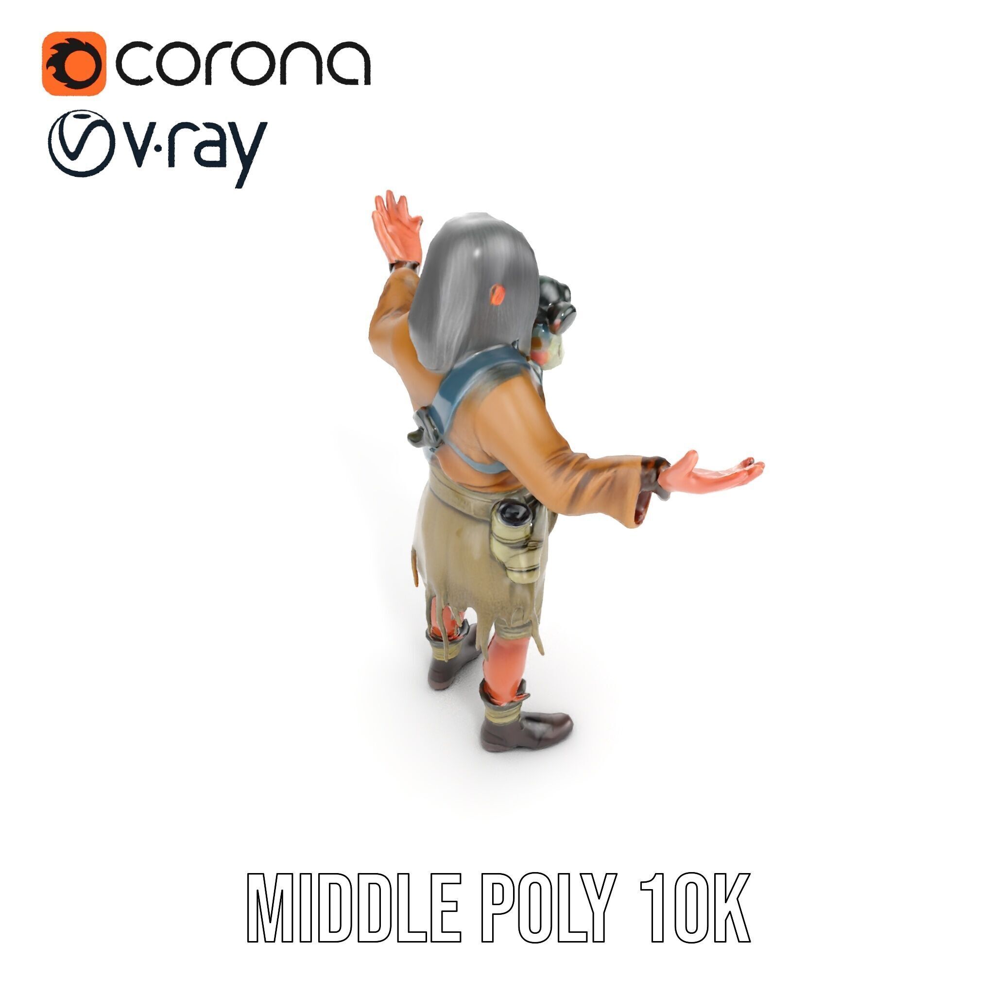 PostApocalyptic Survivor with Gas Mask Rigged and Animated Low-poly 3D model_14