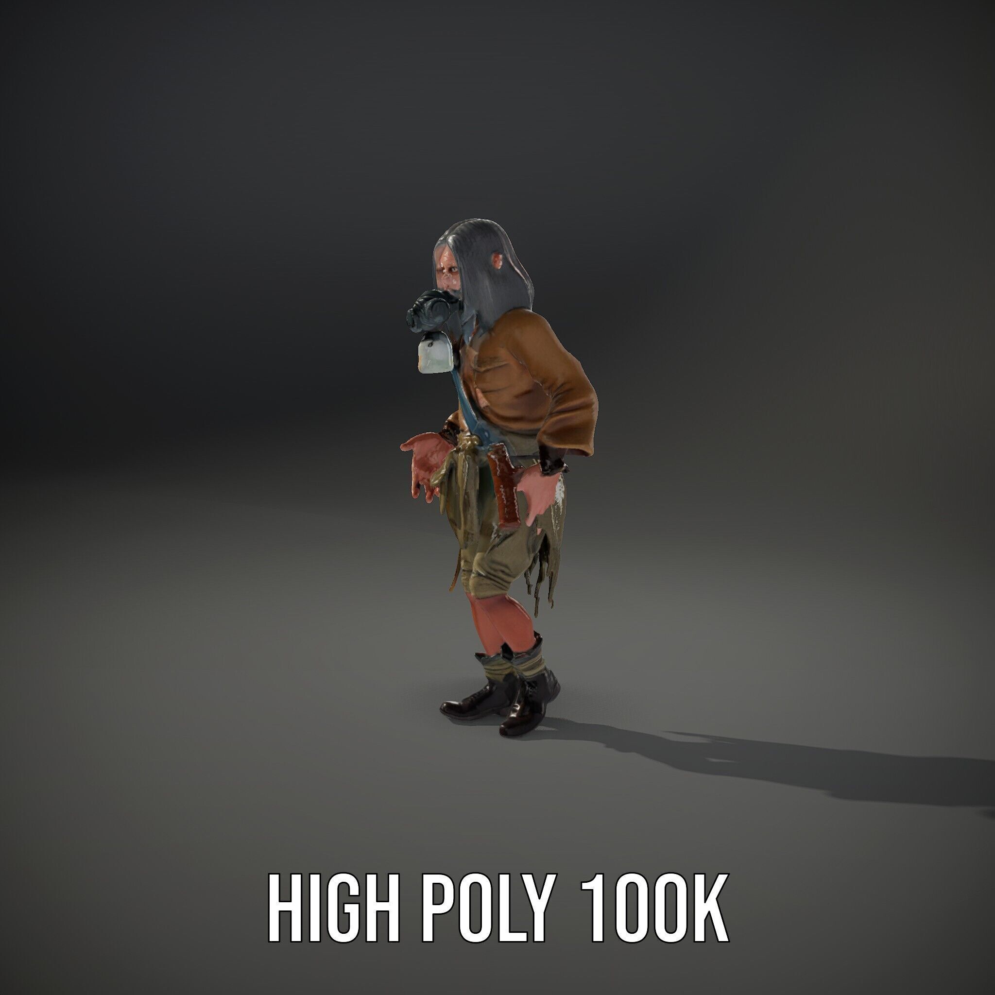 PostApocalyptic Survivor with Gas Mask Rigged and Animated Low-poly 3D model_11