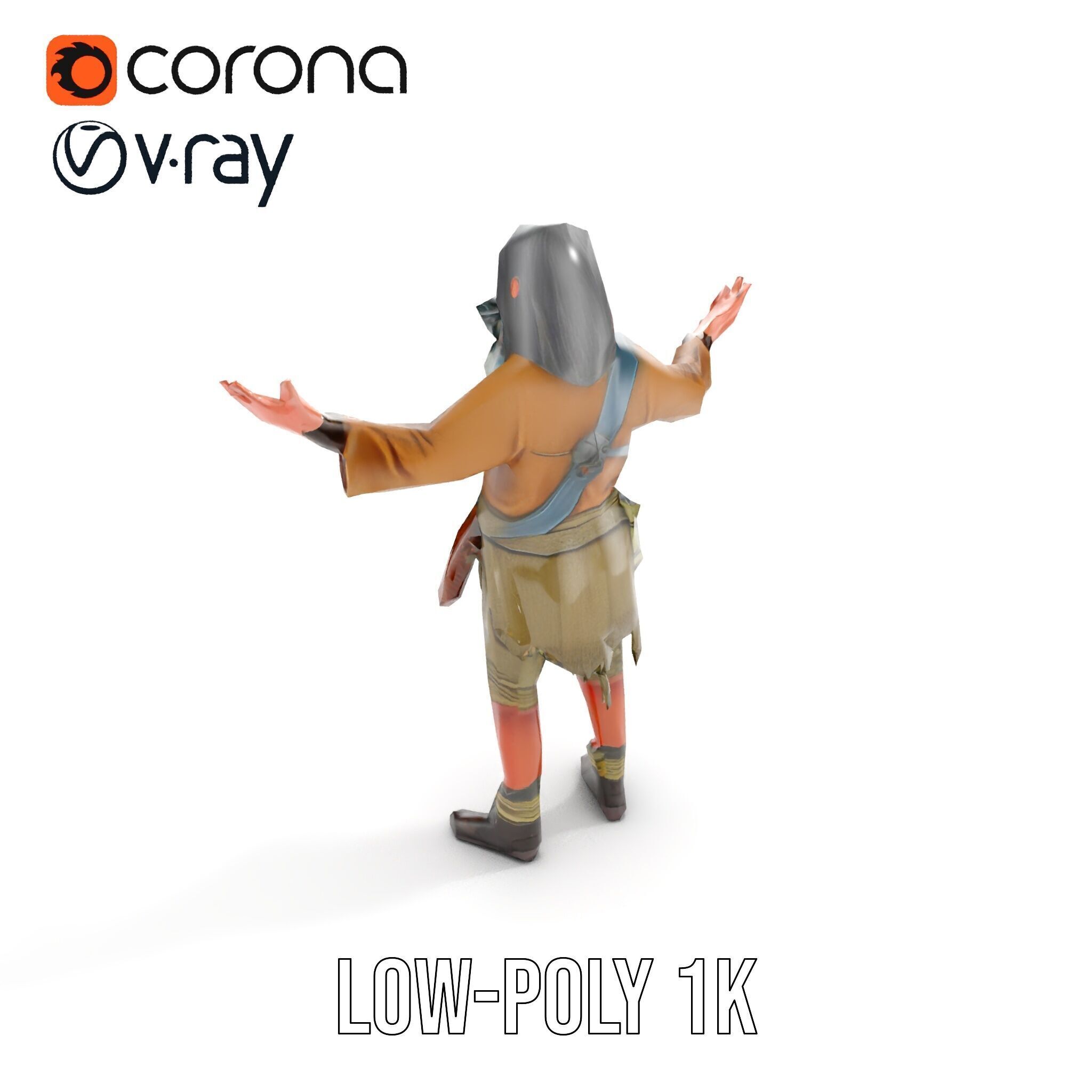 PostApocalyptic Survivor with Gas Mask Rigged and Animated Low-poly 3D model_8