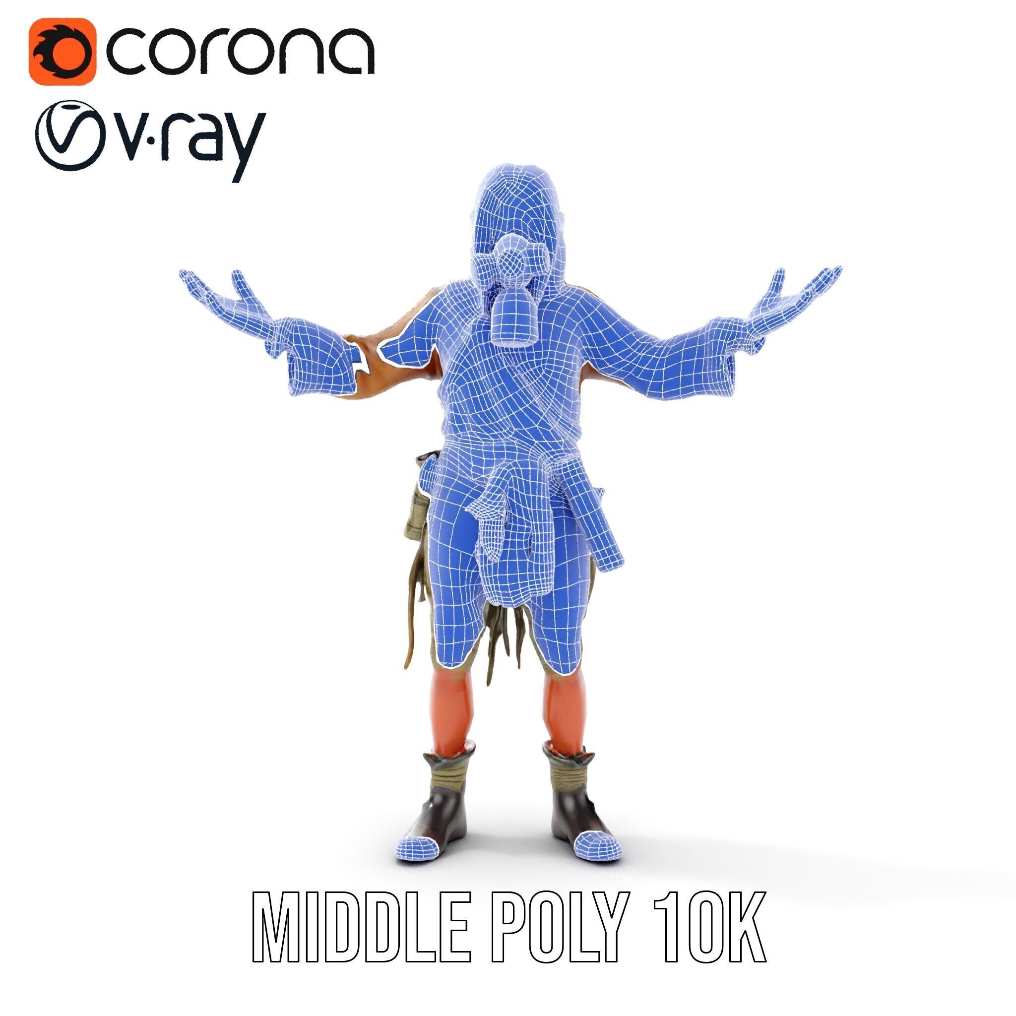 PostApocalyptic Survivor with Gas Mask Rigged and Animated Low-poly 3D model_23