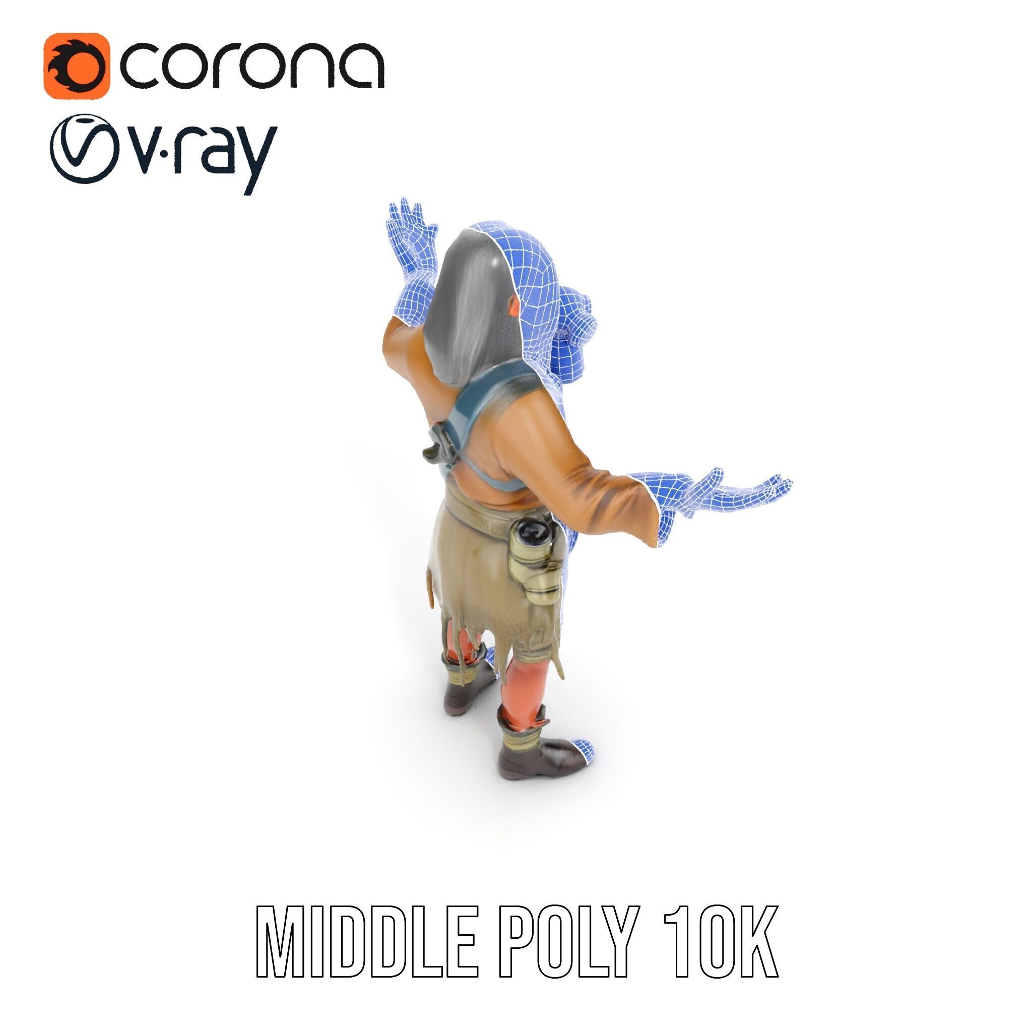 PostApocalyptic Survivor with Gas Mask Rigged and Animated Low-poly 3D model_29