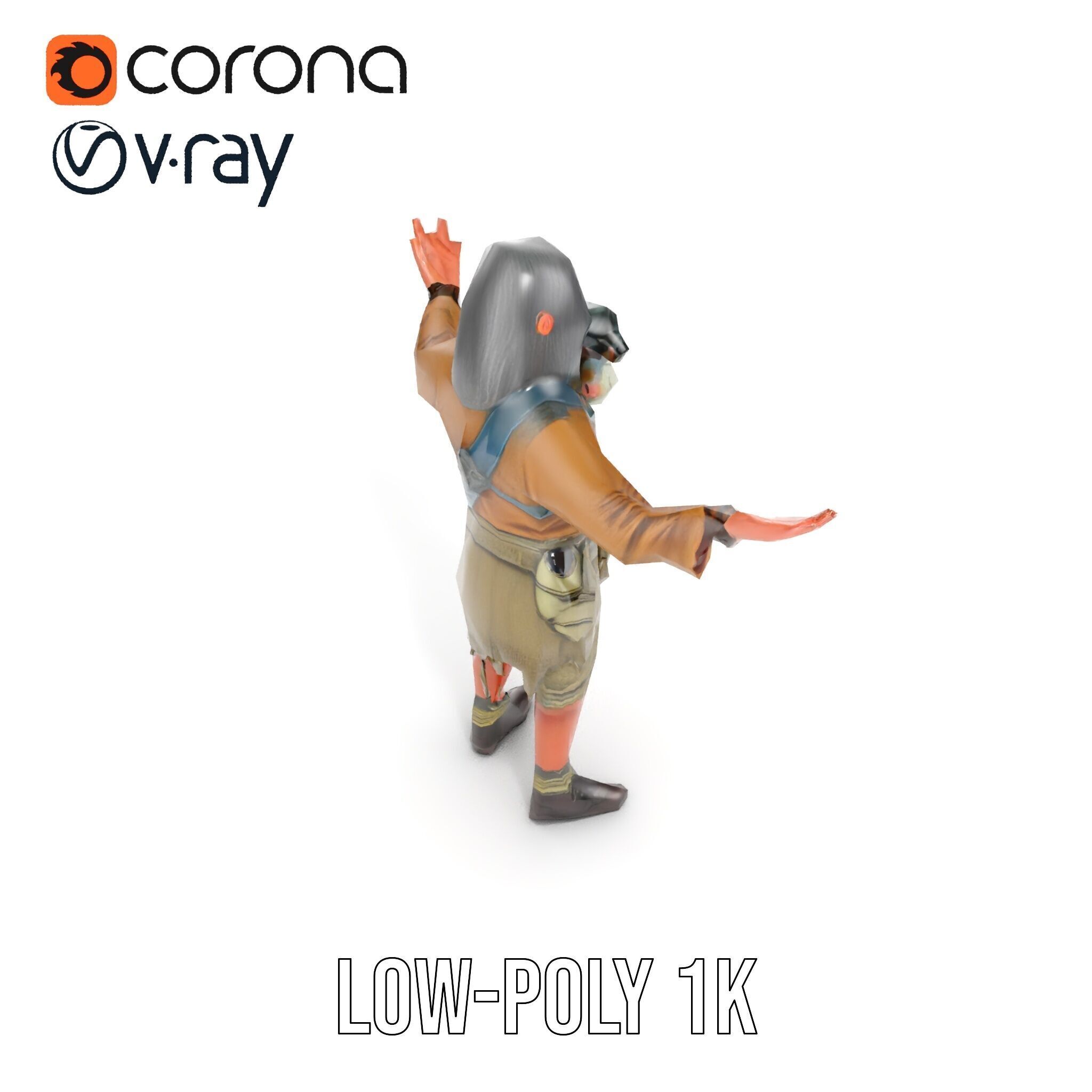 PostApocalyptic Survivor with Gas Mask Rigged and Animated Low-poly 3D model_21