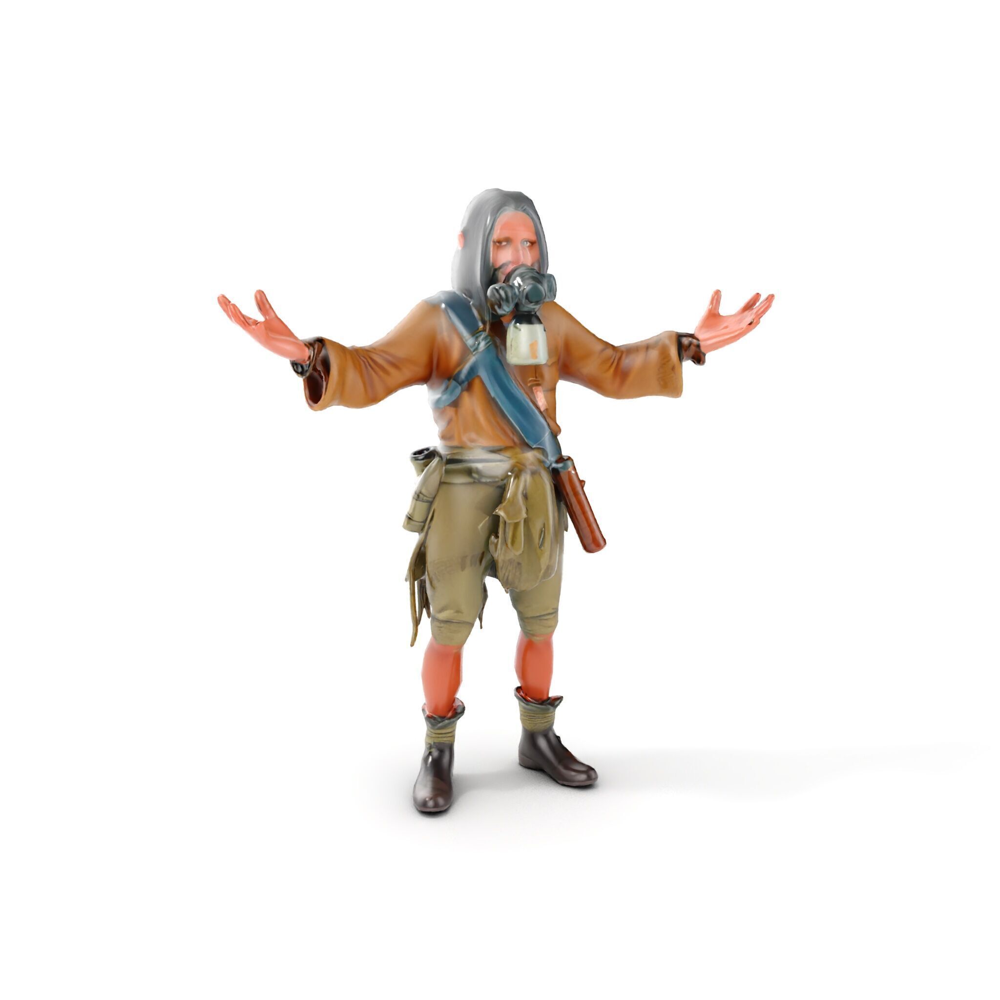 PostApocalyptic Survivor with Gas Mask Rigged and Animated Low-poly 3D model_12