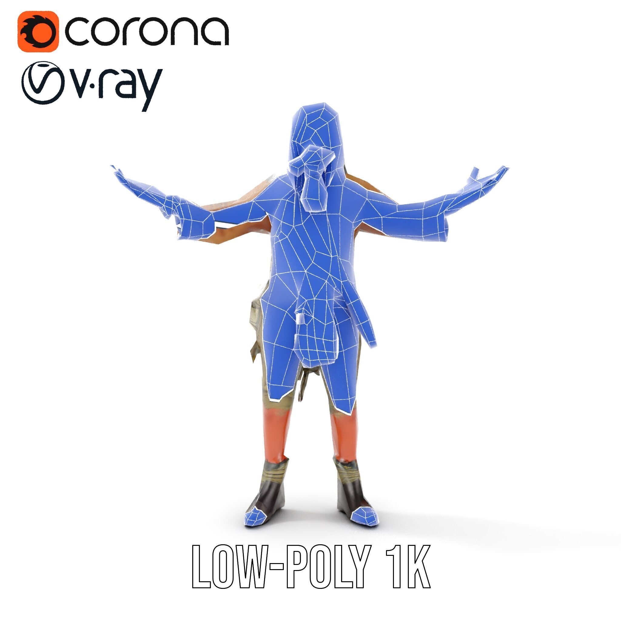 PostApocalyptic Survivor with Gas Mask Rigged and Animated Low-poly 3D model_33