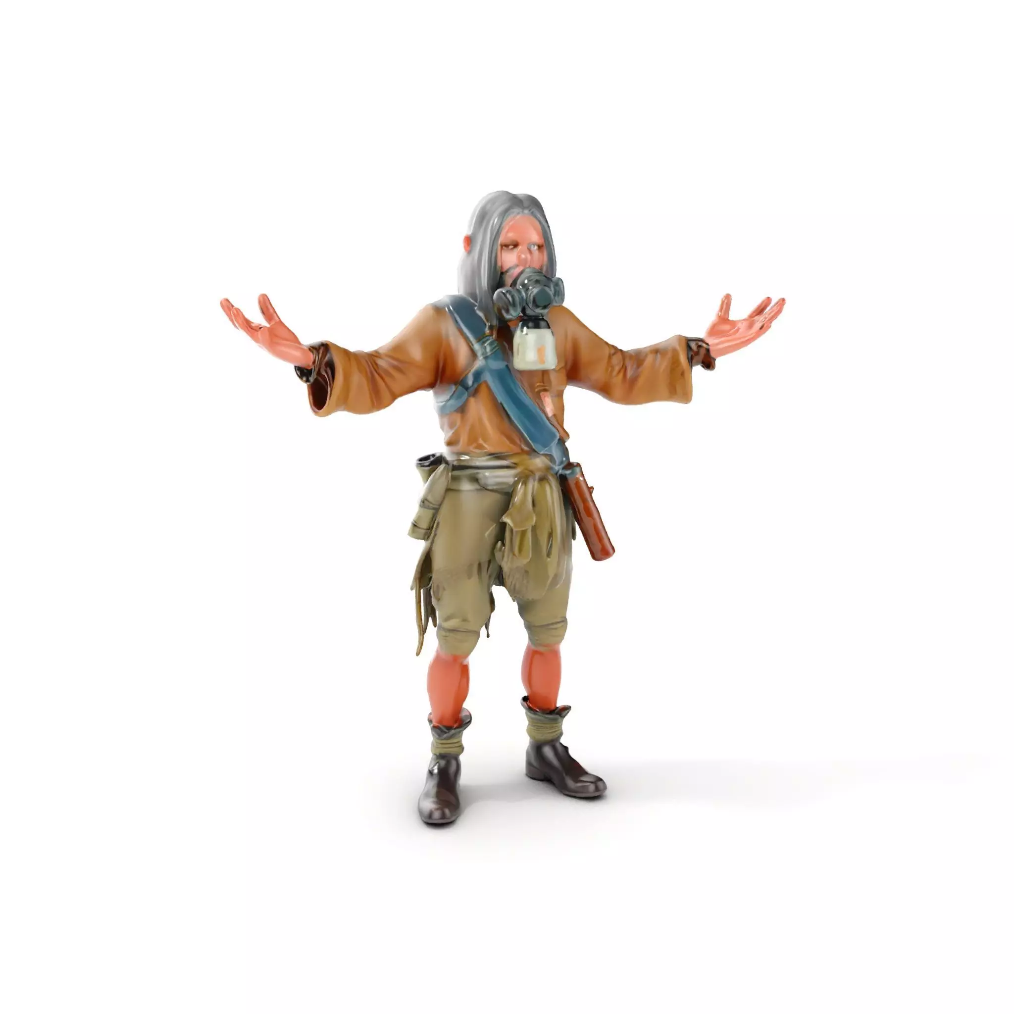 PostApocalyptic Survivor with Gas Mask Rigged and Animated Low-poly 3D model_0