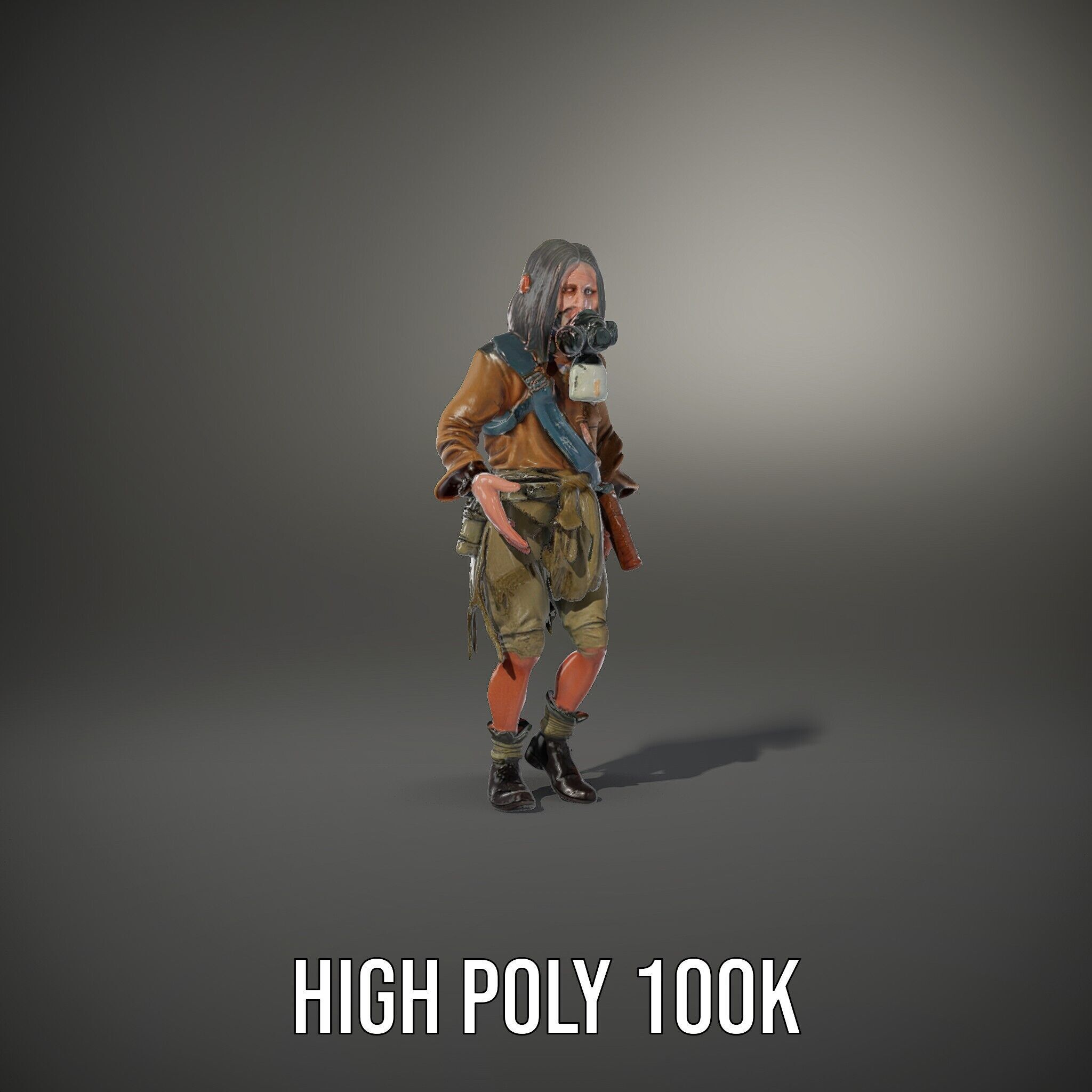 PostApocalyptic Survivor with Gas Mask Rigged and Animated Low-poly 3D model_19