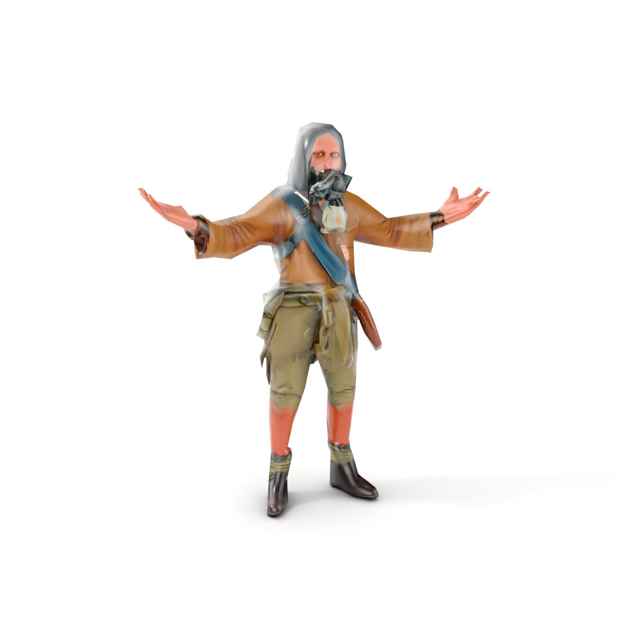 PostApocalyptic Survivor with Gas Mask Rigged and Animated Low-poly 3D model_13
