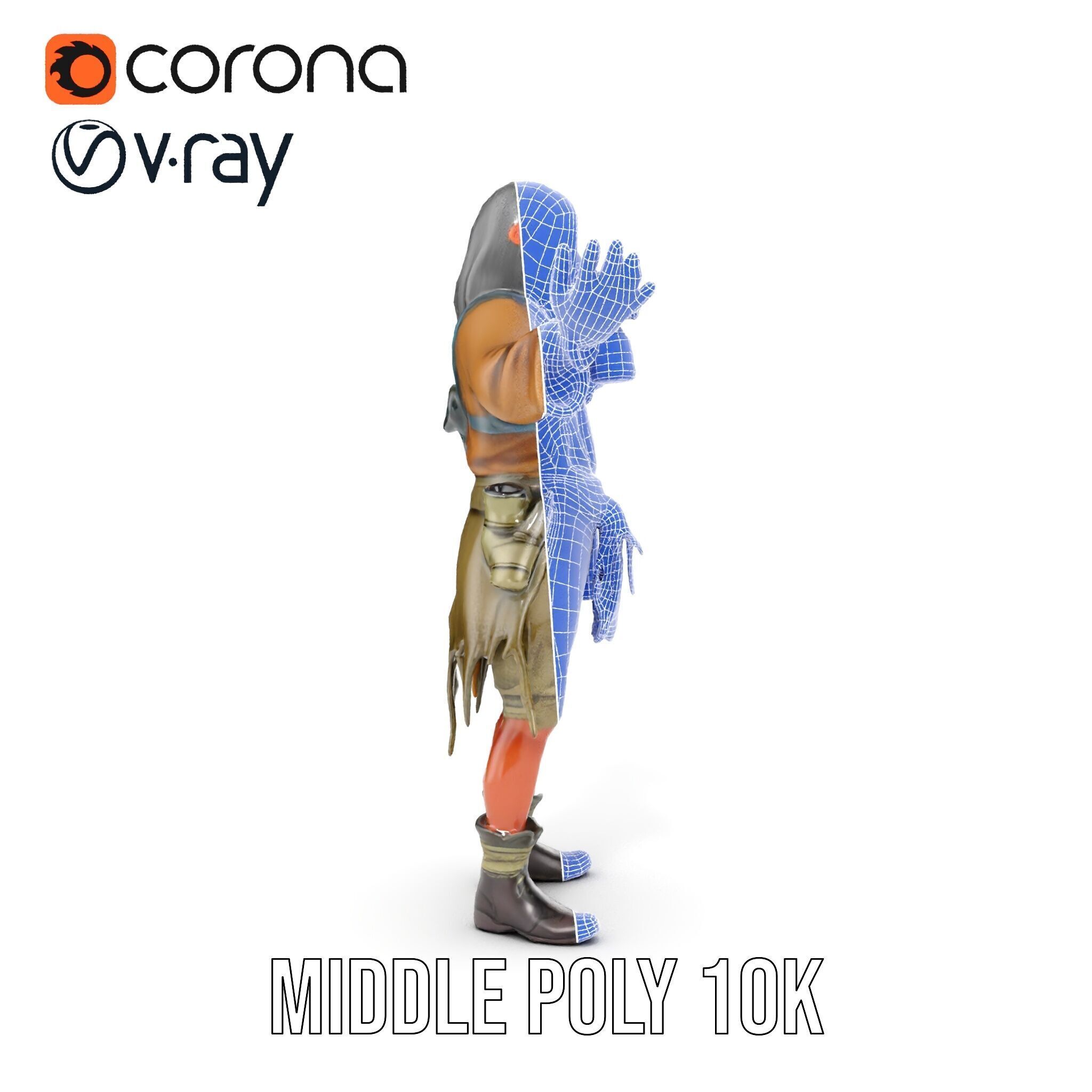 PostApocalyptic Survivor with Gas Mask Rigged and Animated Low-poly 3D model_38