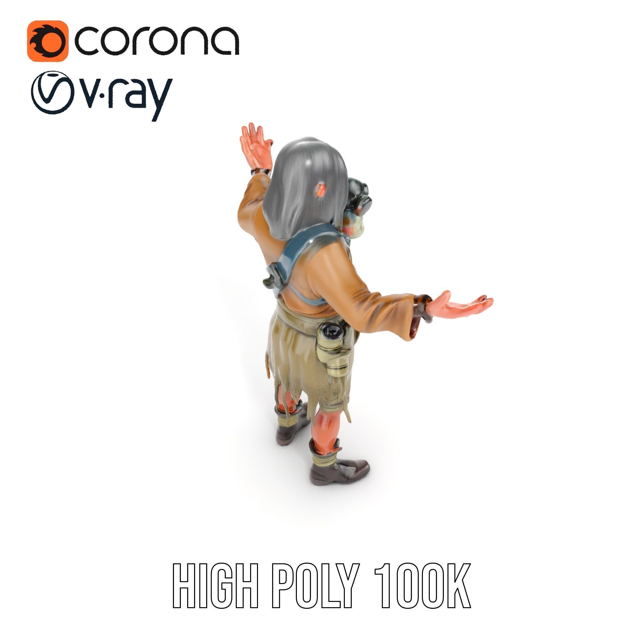 PostApocalyptic Survivor with Gas Mask Rigged and Animated Low-poly 3D model_25