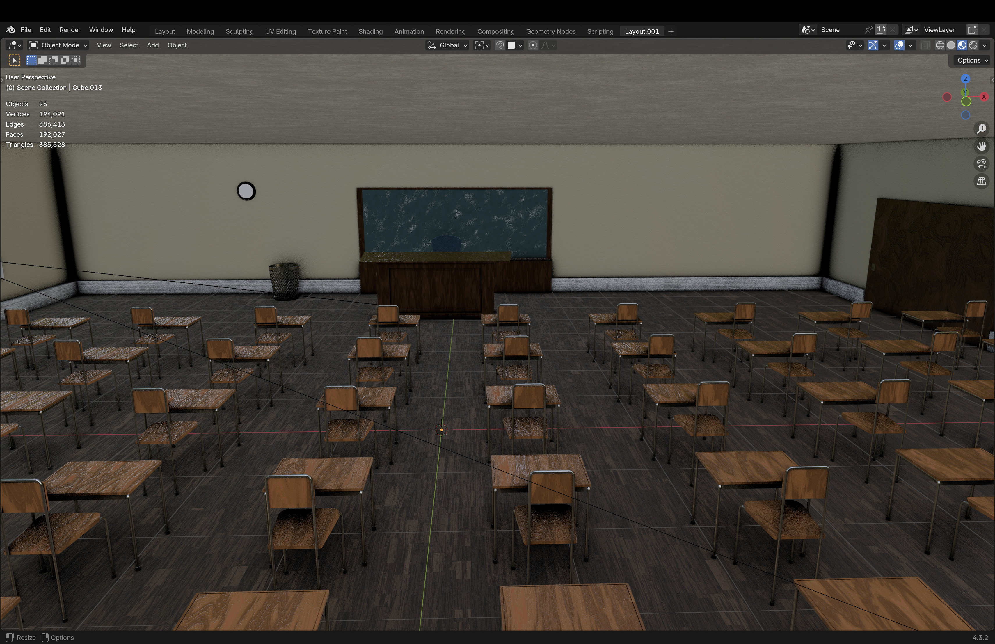 Classroom Low-poly 3D model_3