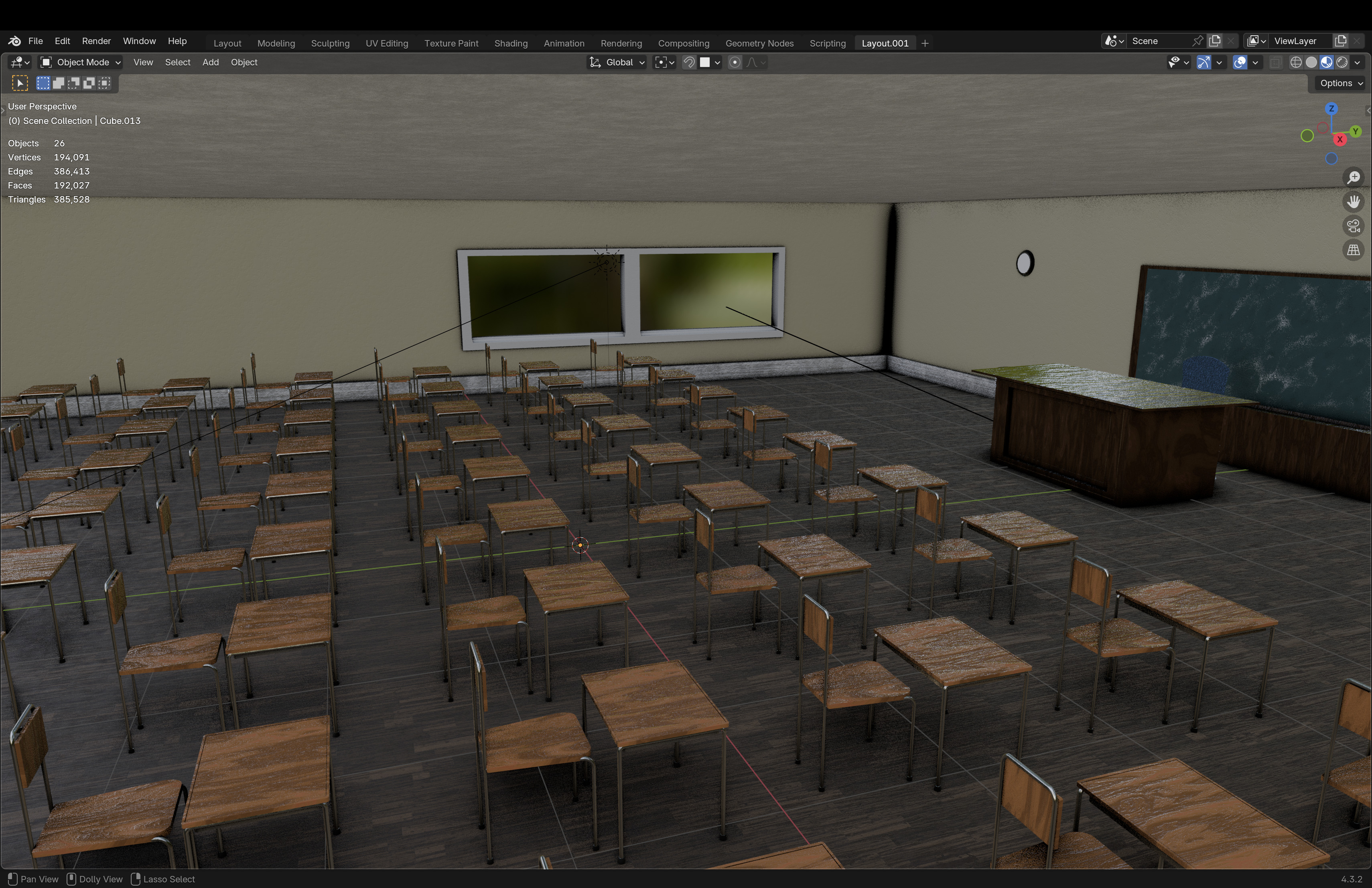Classroom Low-poly 3D model_4