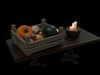 Medieval Vegetables Crate on Rustic Table with Candles  3D model_1