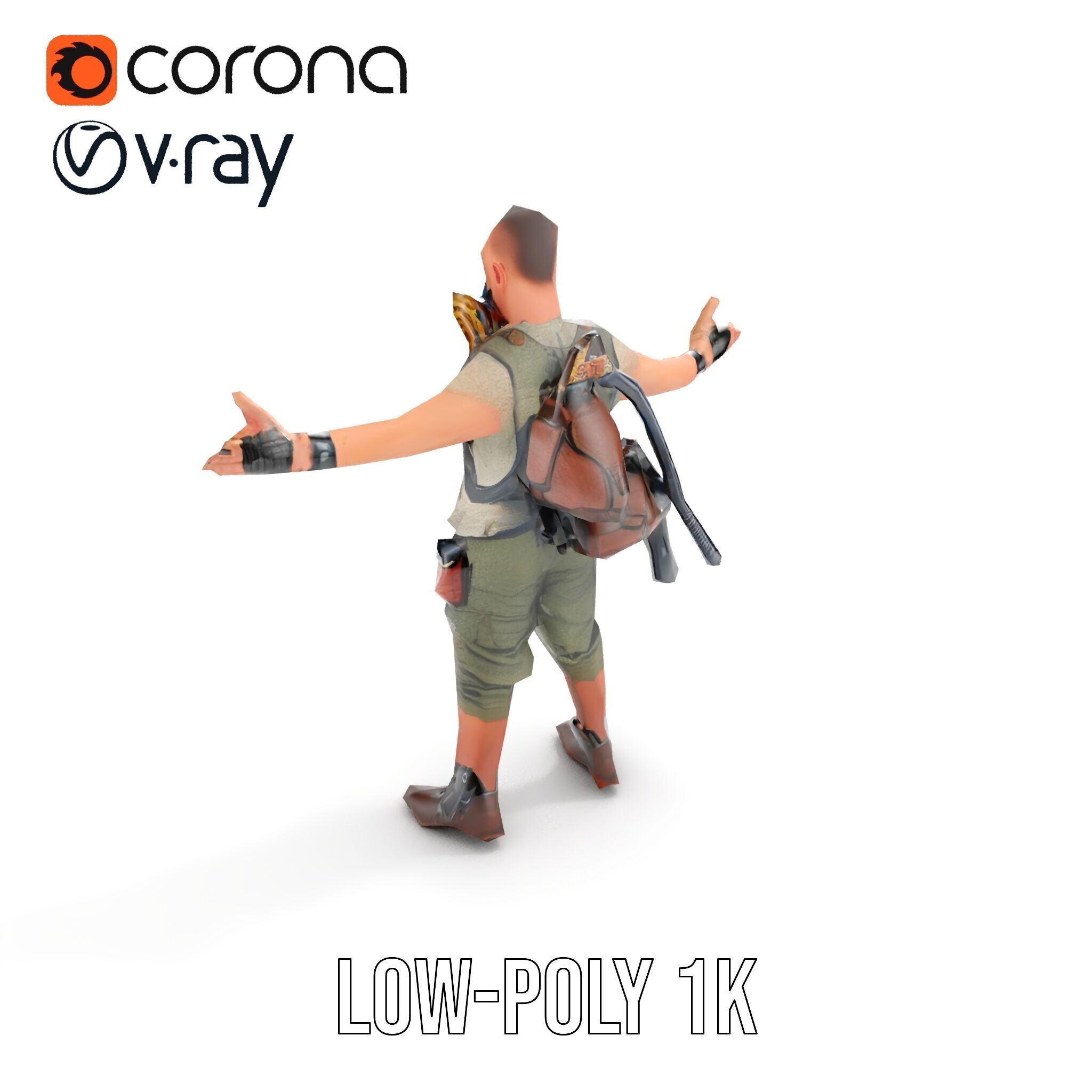 Apocalypse Survivor Rigged and Animated Character Model Low-poly 3D model_13