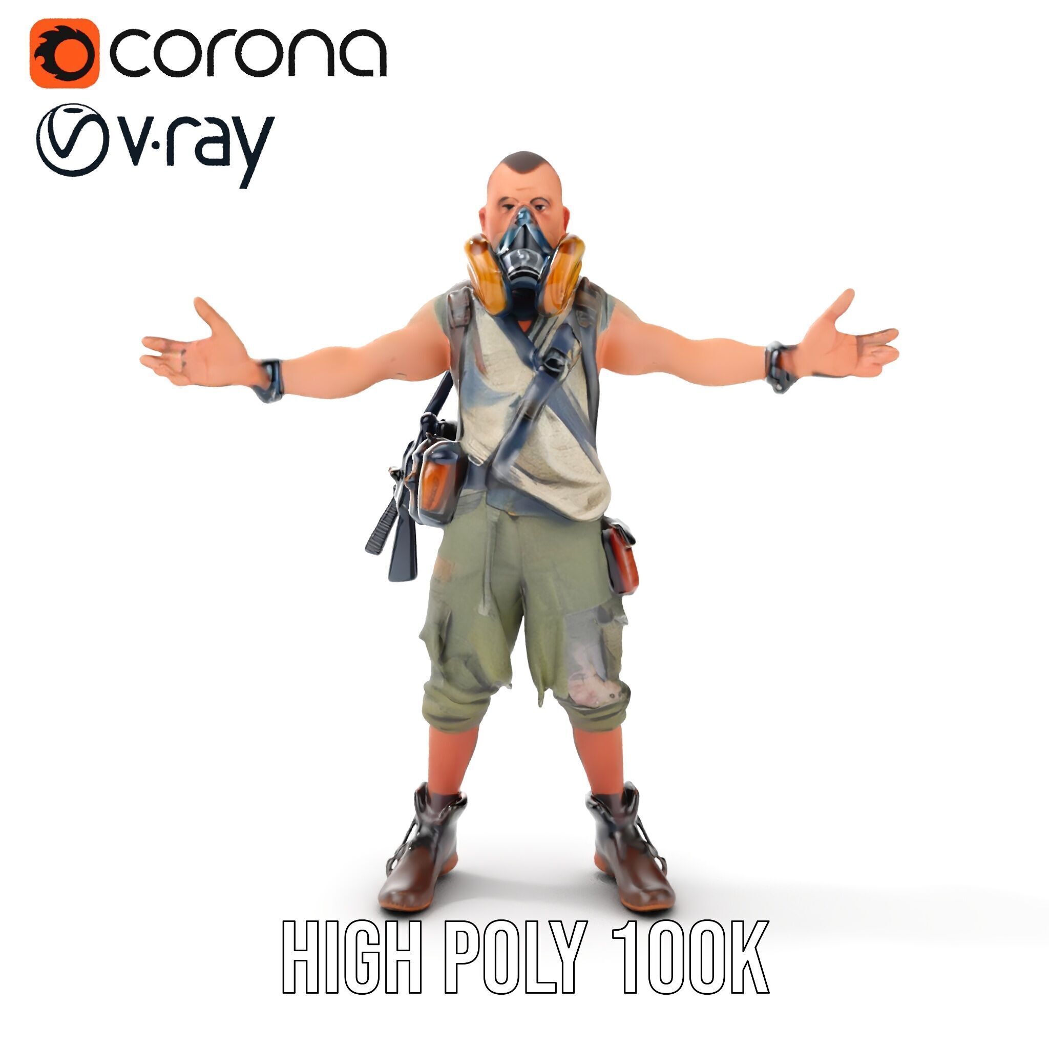 Apocalypse Survivor Rigged and Animated Character Model Low-poly 3D model_36