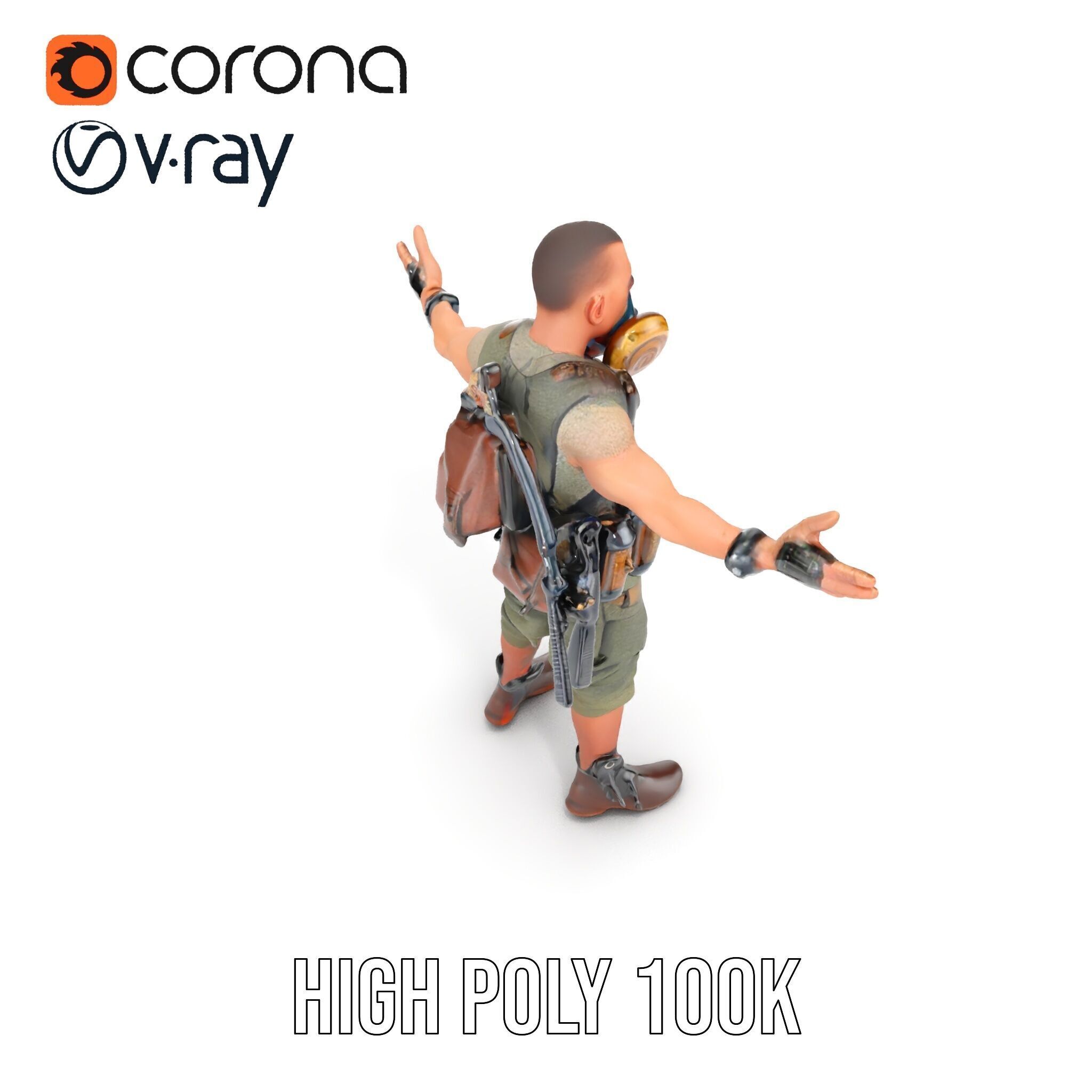 Apocalypse Survivor Rigged and Animated Character Model Low-poly 3D model_14