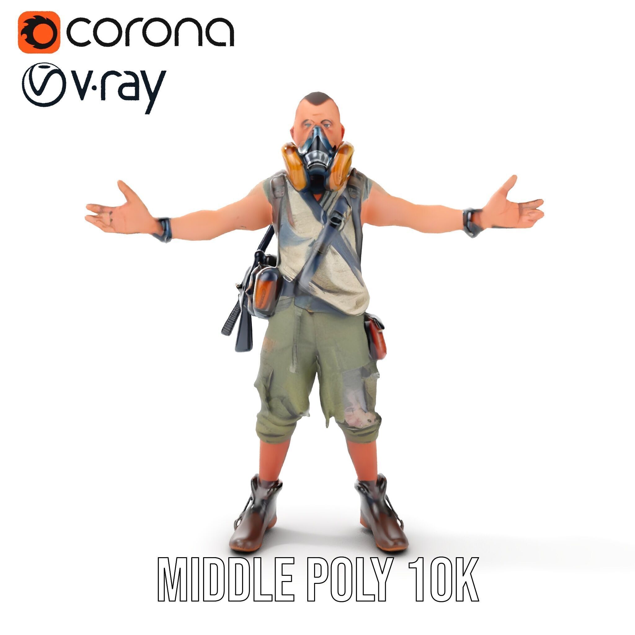 Apocalypse Survivor Rigged and Animated Character Model Low-poly 3D model_29