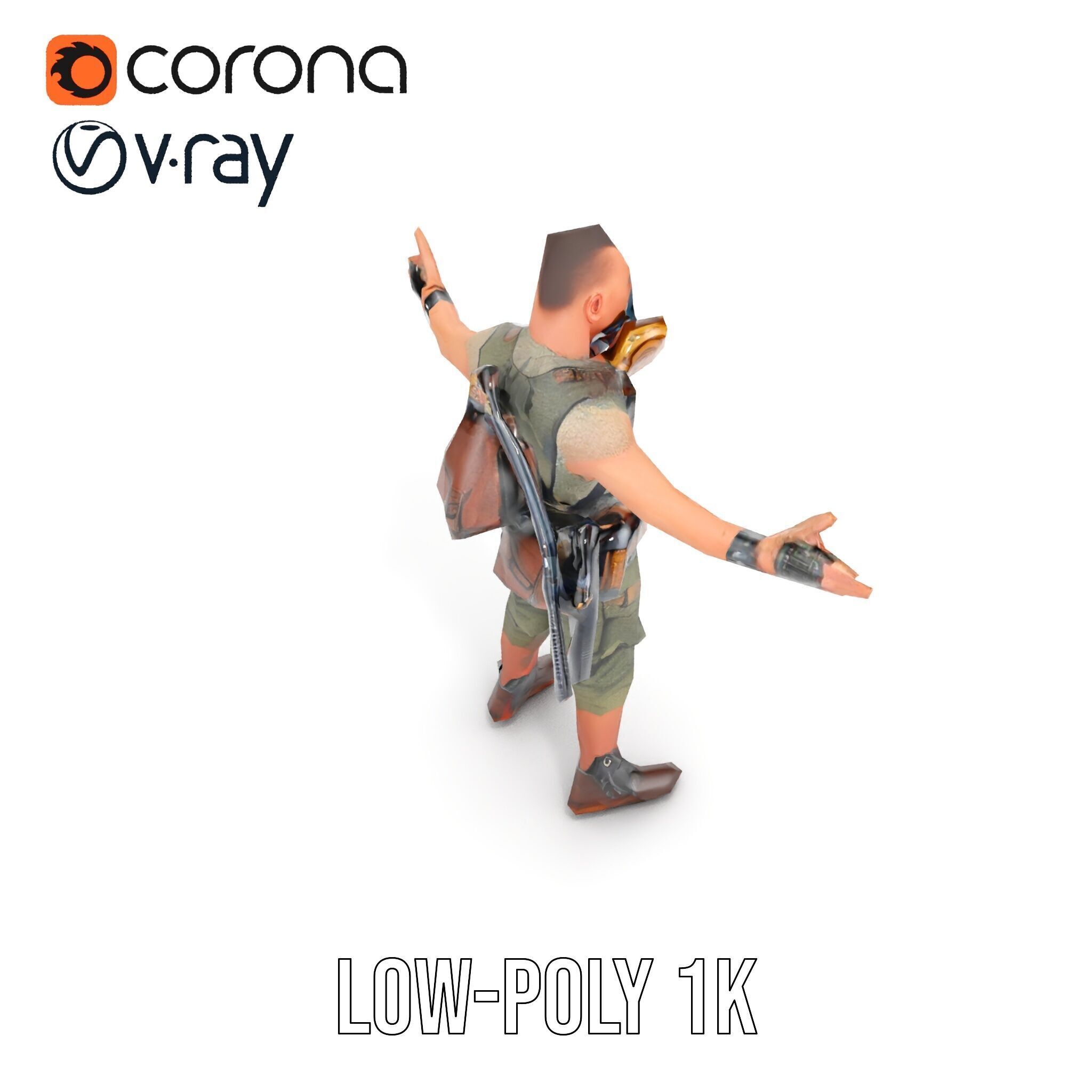 Apocalypse Survivor Rigged and Animated Character Model Low-poly 3D model_11