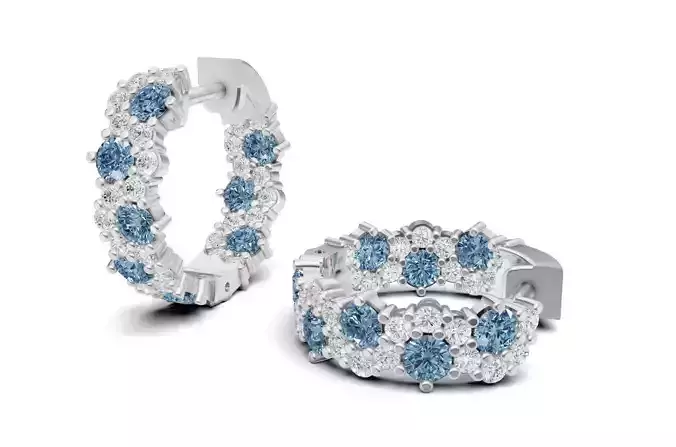 Blue and White Diamond Hoop Luxury Earrings