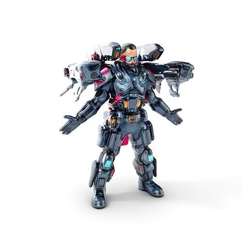 Futuristic Armored Soldier with Jetpack Rigged and Animated M... Low-poly 3D model